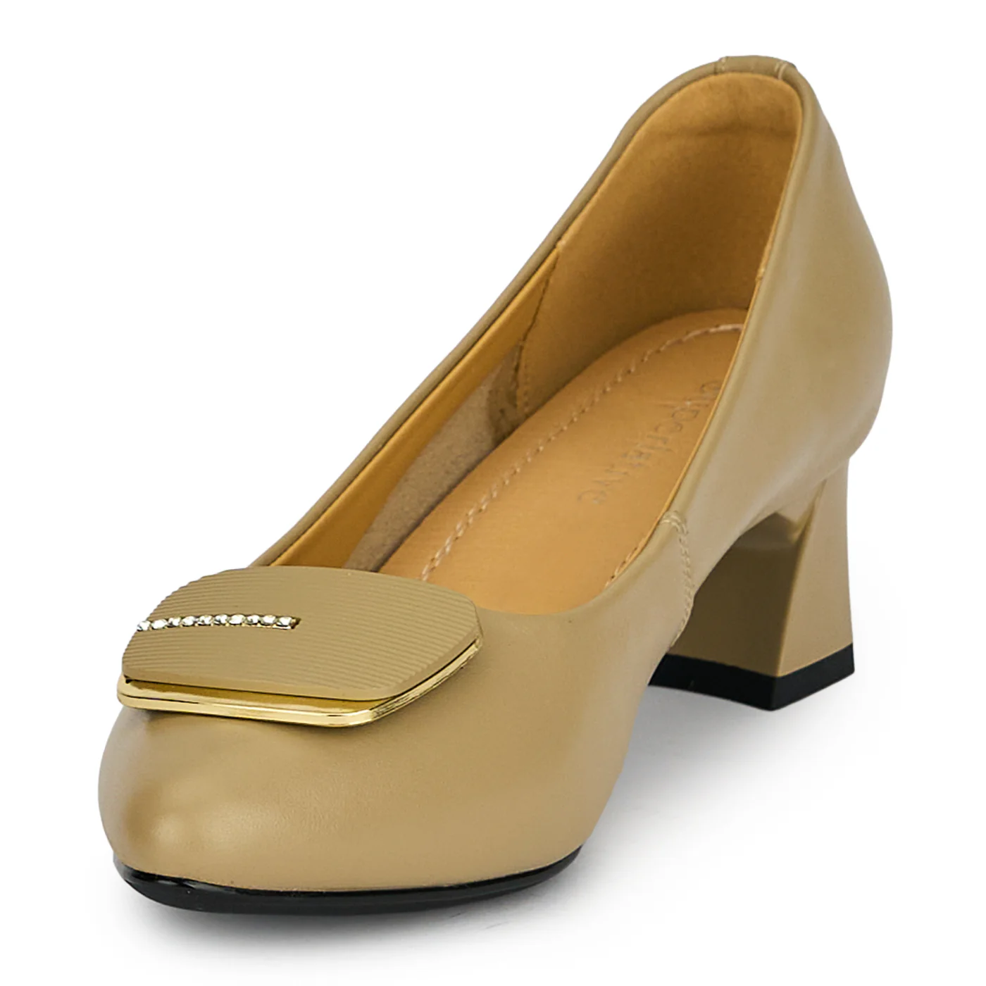 Pantofi dama din piele naturala bej cu toc gros 4.5 cm 19246 - Image 3