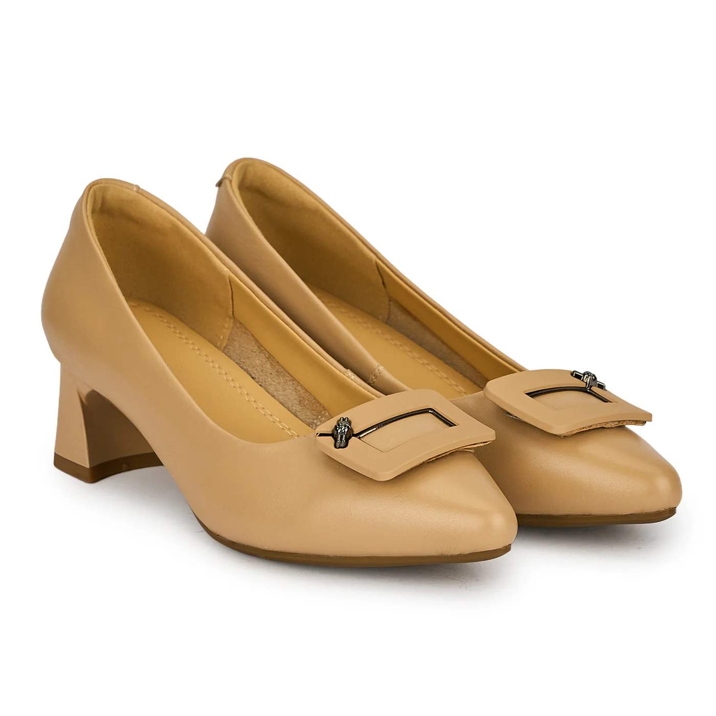 Pantofi dama din piele naturala bej cu toc gros 4.5 cm 19371 - Image 4