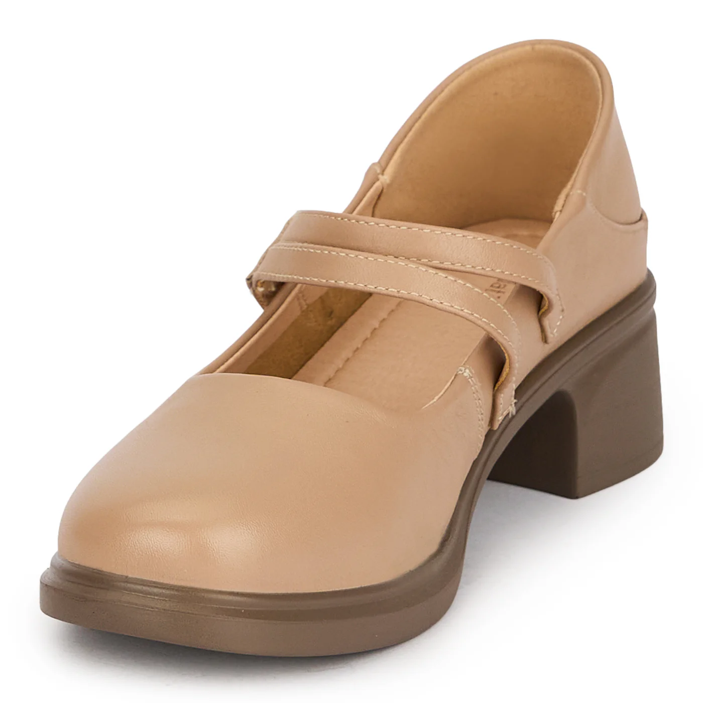 Pantofi dama din piele naturala bej taupe cu toc gros 4.5 cm 19585 - Image 3