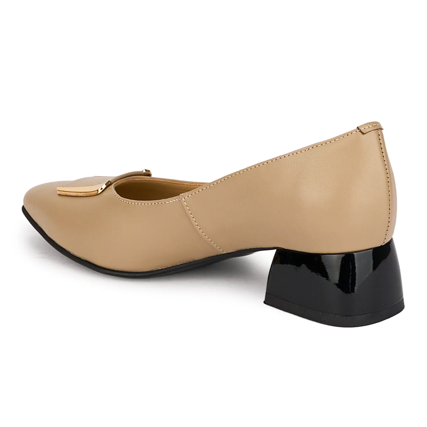 Pantofi dama din piele naturala bej cu toc gros 4 cm 18563 - Image 2