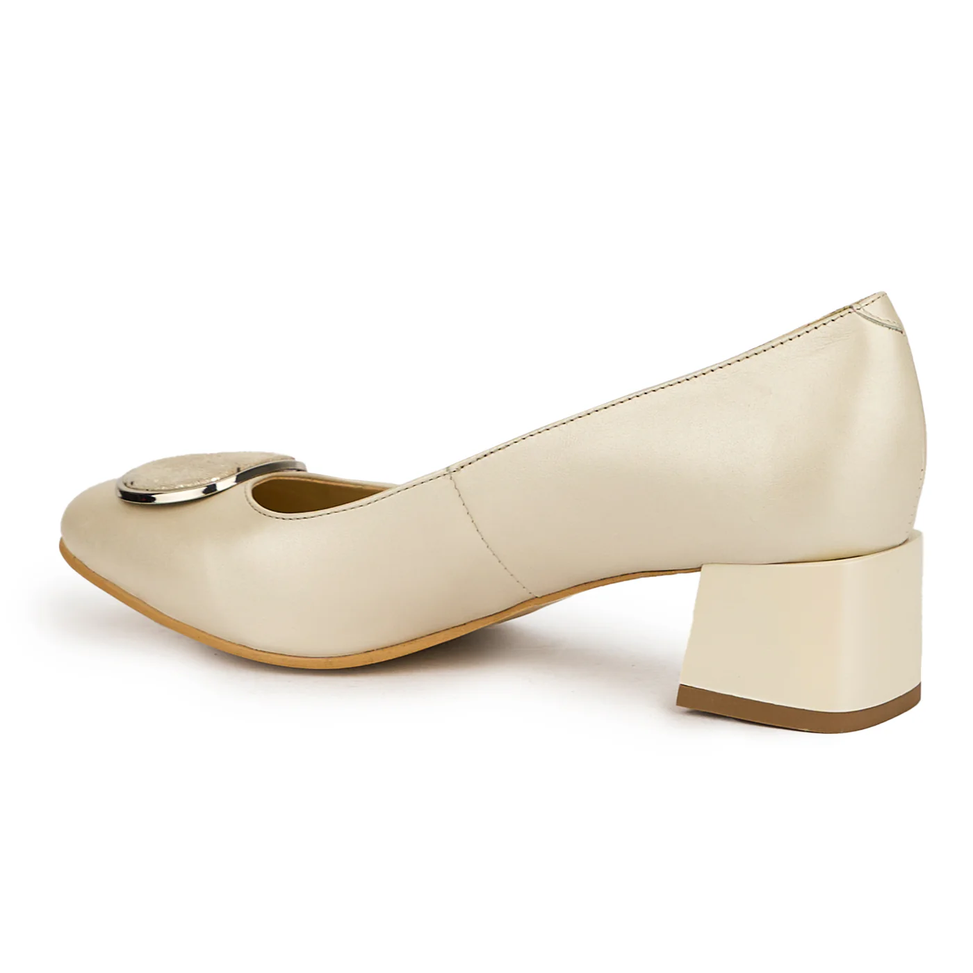 Pantofi dama din piele naturala bej cu toc gros 5.5 cm 15130 - Image 2
