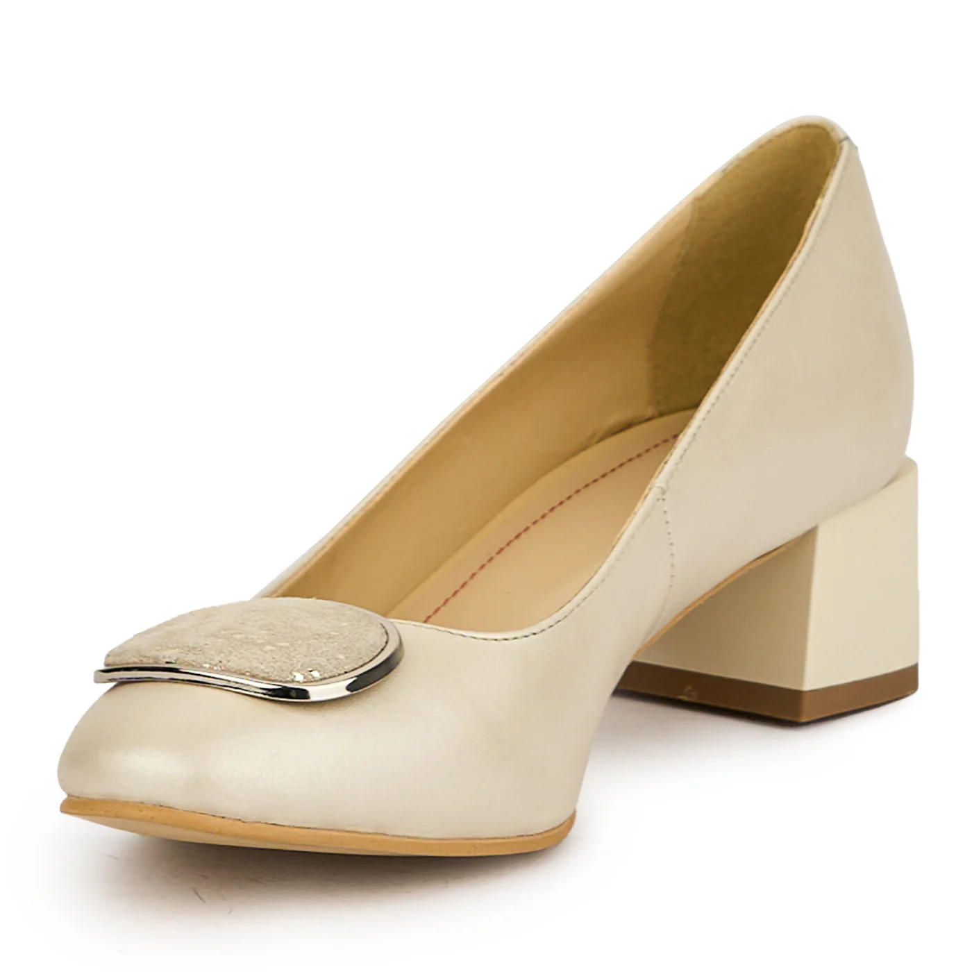 Pantofi dama din piele naturala bej cu toc gros 5.5 cm 15130 - Image 3