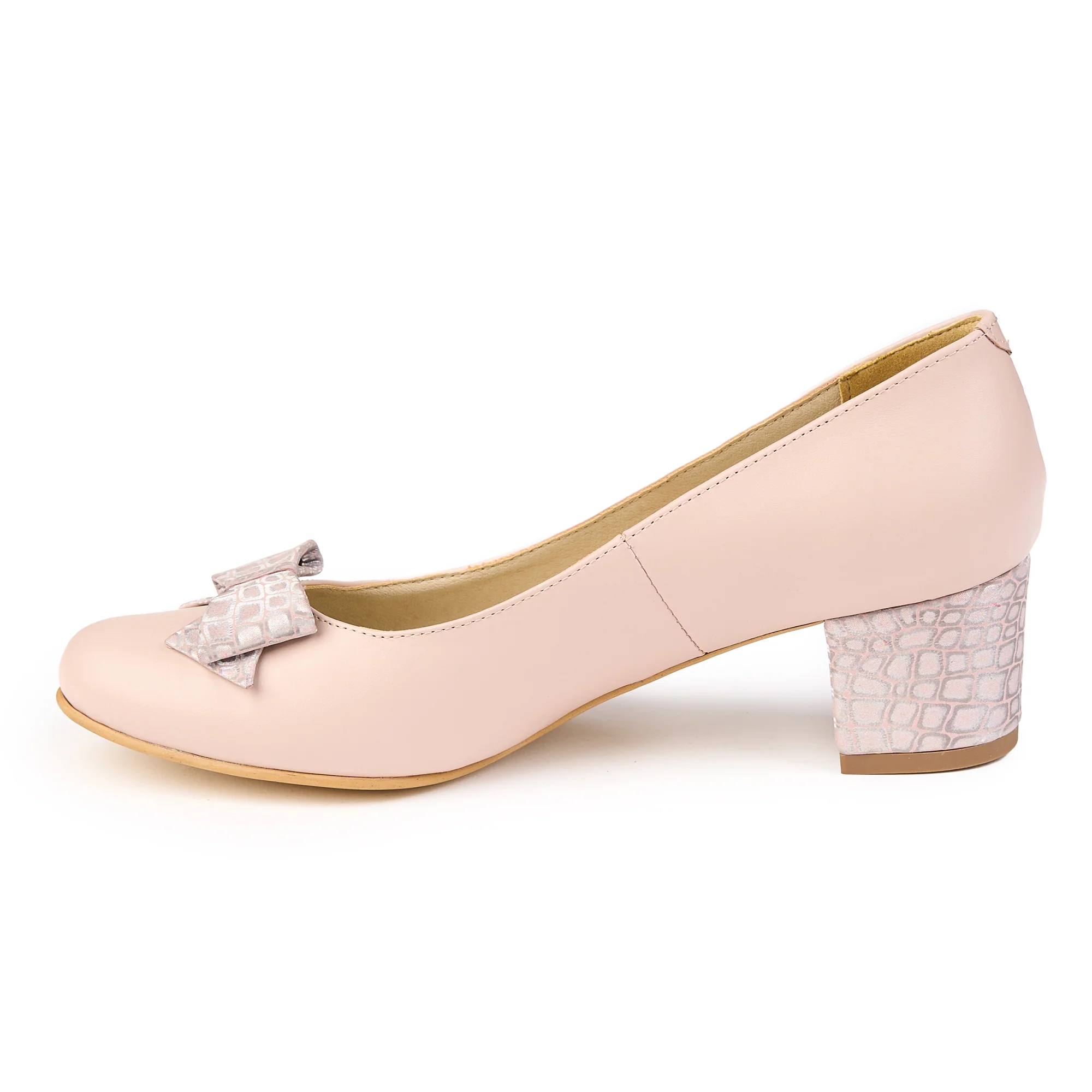 Pantofi dama din piele naturala bej cu toc gros 5 cm 14830 - Image 2