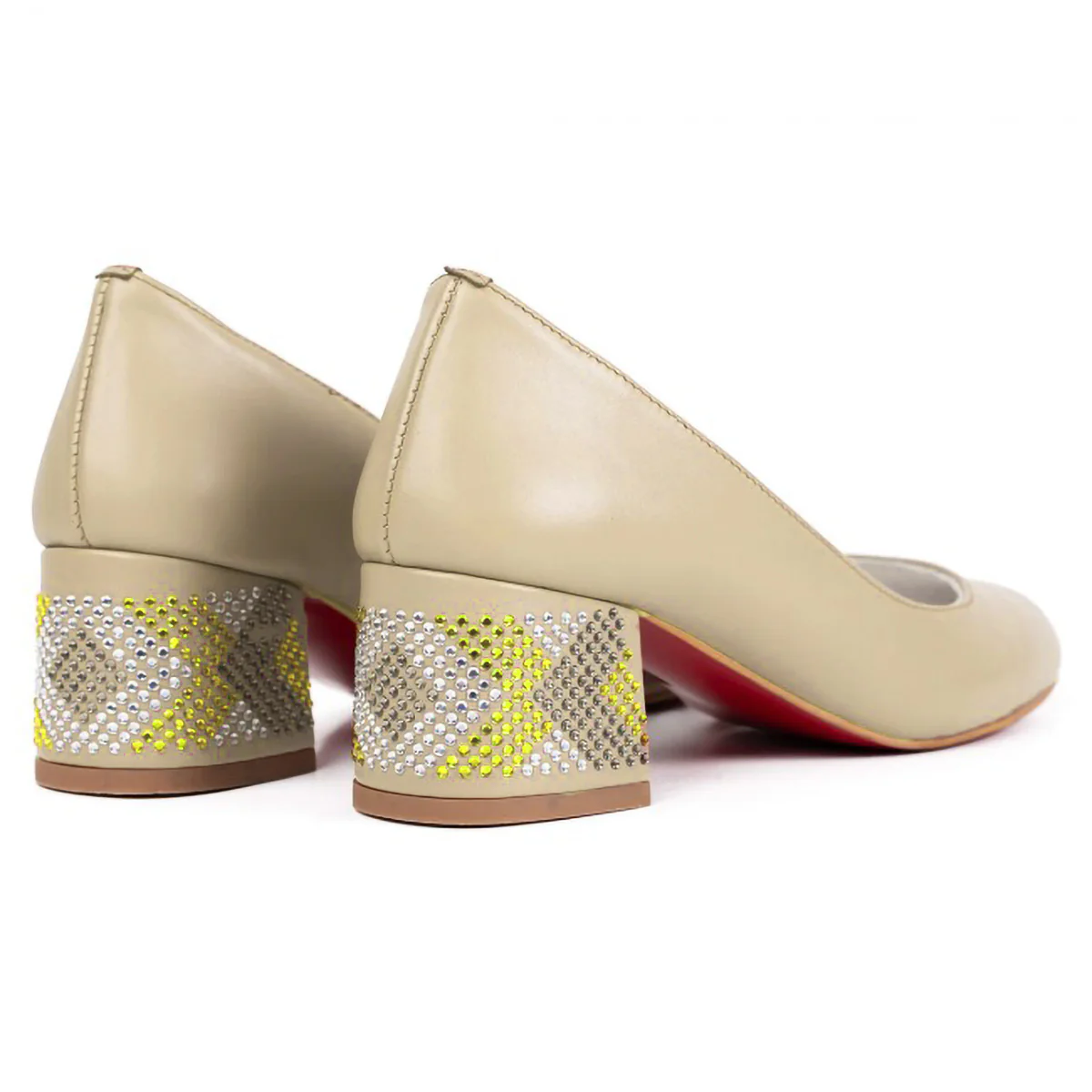 Pantofi dama din piele naturala bej cu toc gros 5 cm 15751 - Image 3