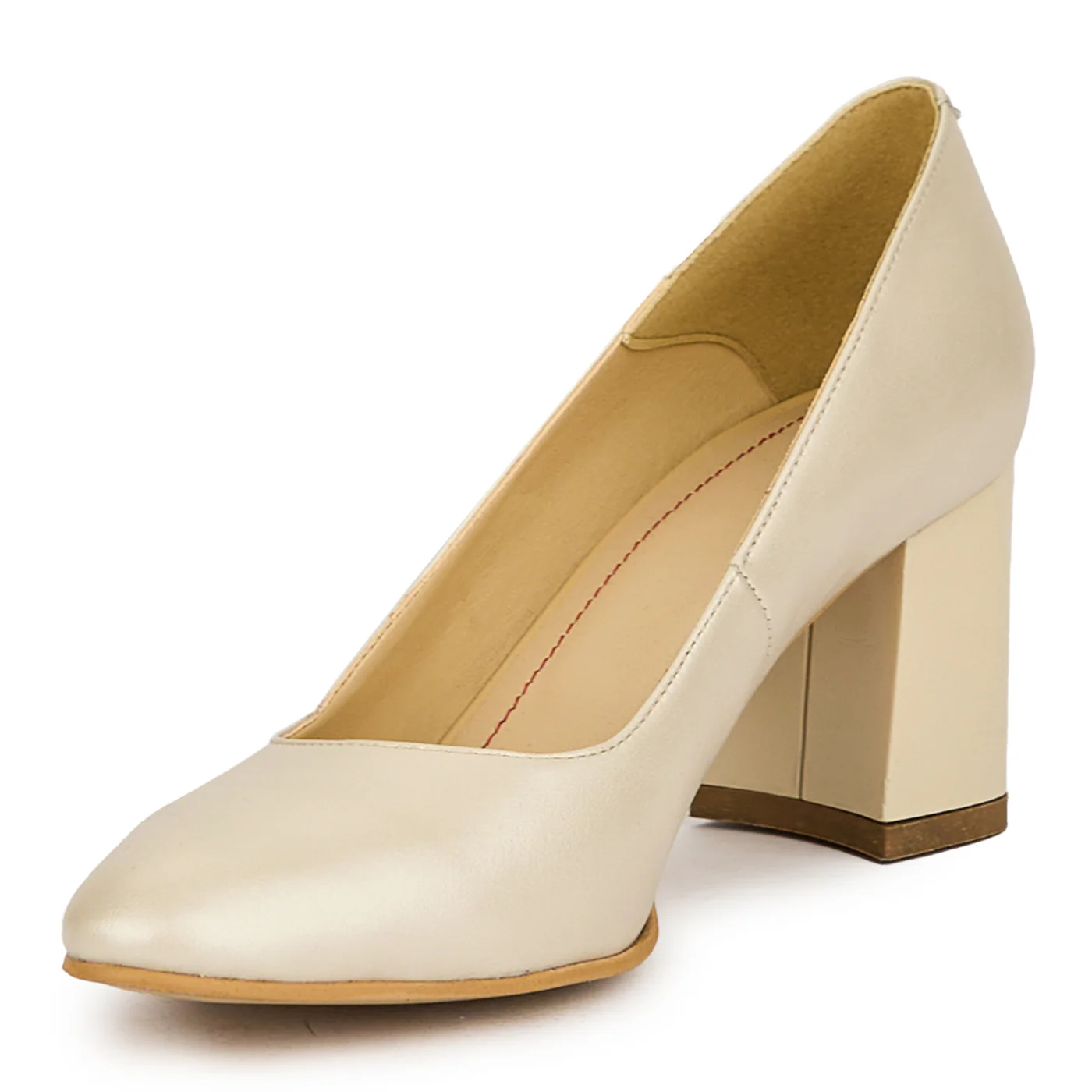 Pantofi dama din piele naturala bej cu toc gros 6.5 cm 15023 - Image 3