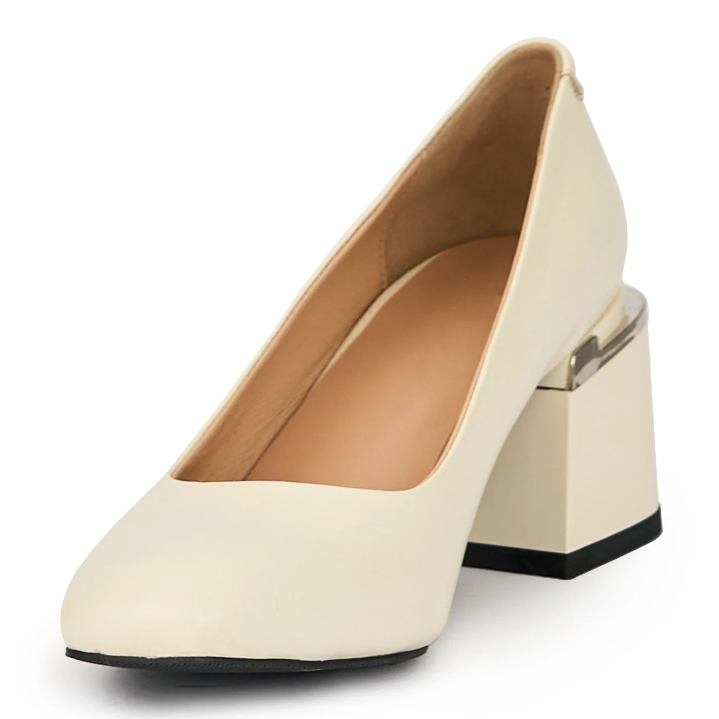 Pantofi dama din piele naturala bej cu toc gros 6.5 cm 15652 - Image 3