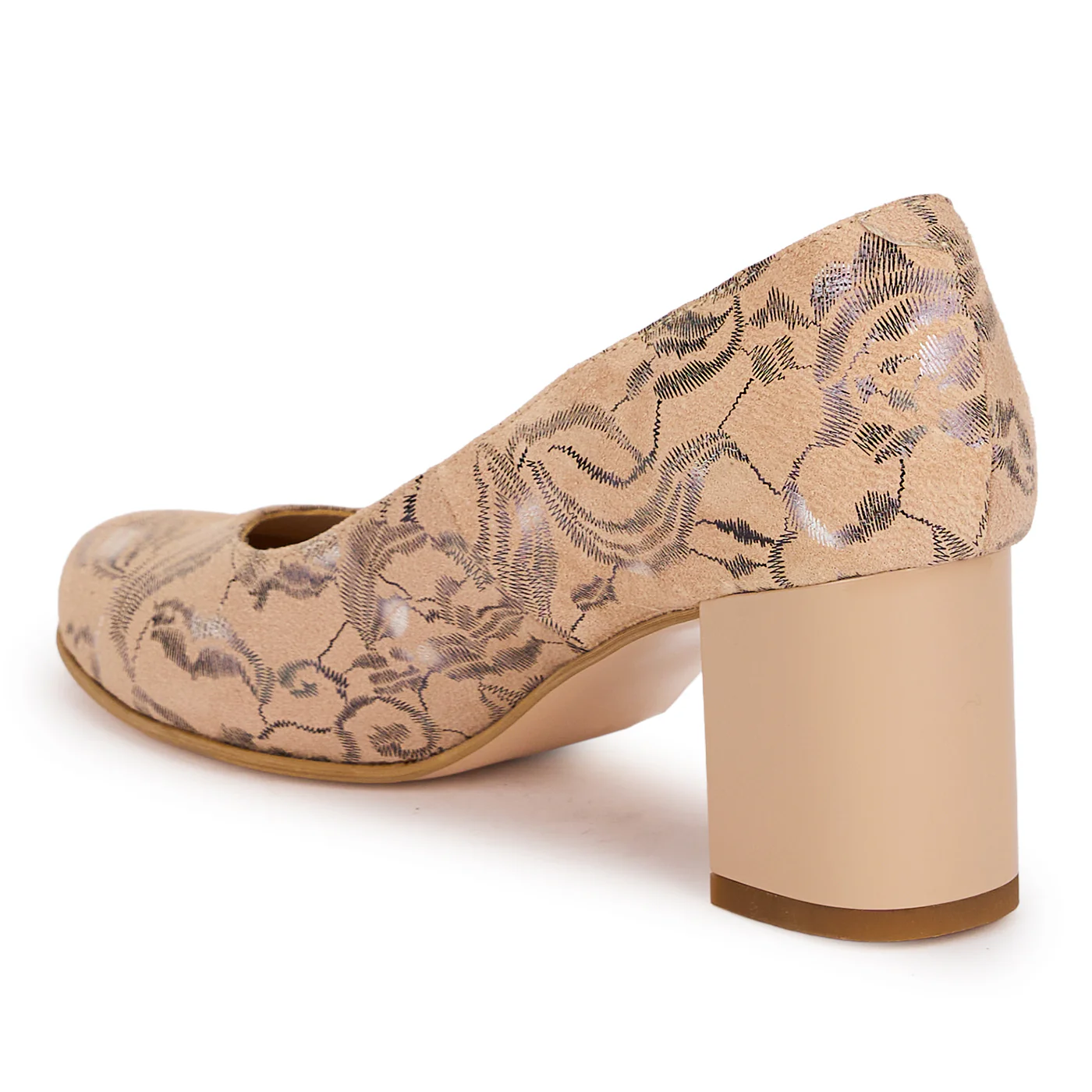 Pantofi dama din piele naturala bej cu toc gros 6.5 cm 18835 - Image 2