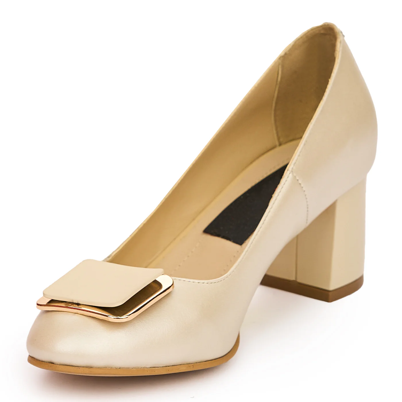 Pantofi dama din piele naturala bej cu toc gros 6 cm 13809 - Image 3