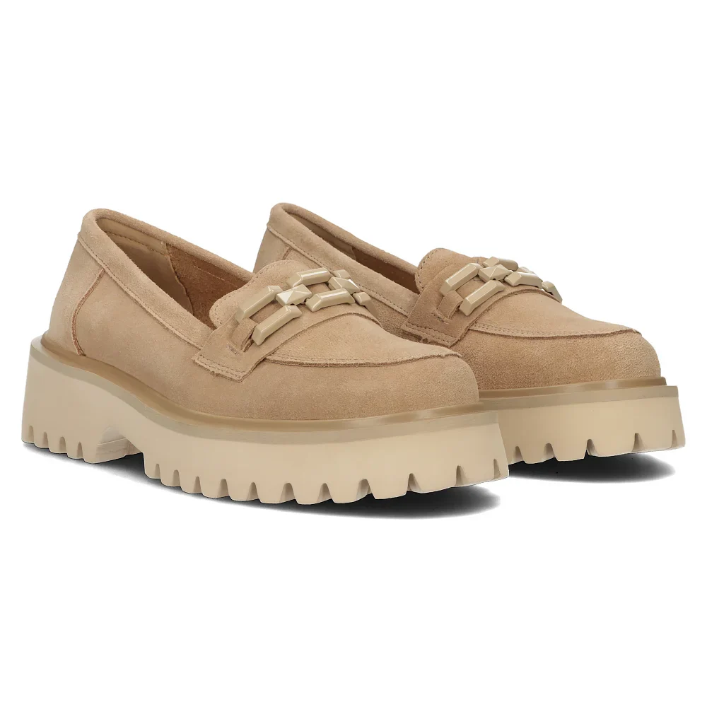 Pantofi dama din piele naturala bej cu toc gros 6 cm 14148 - Image 6