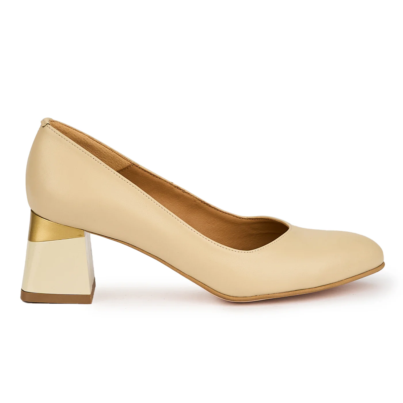 Pantofi dama din piele naturala bej cu toc gros 6 cm 14973