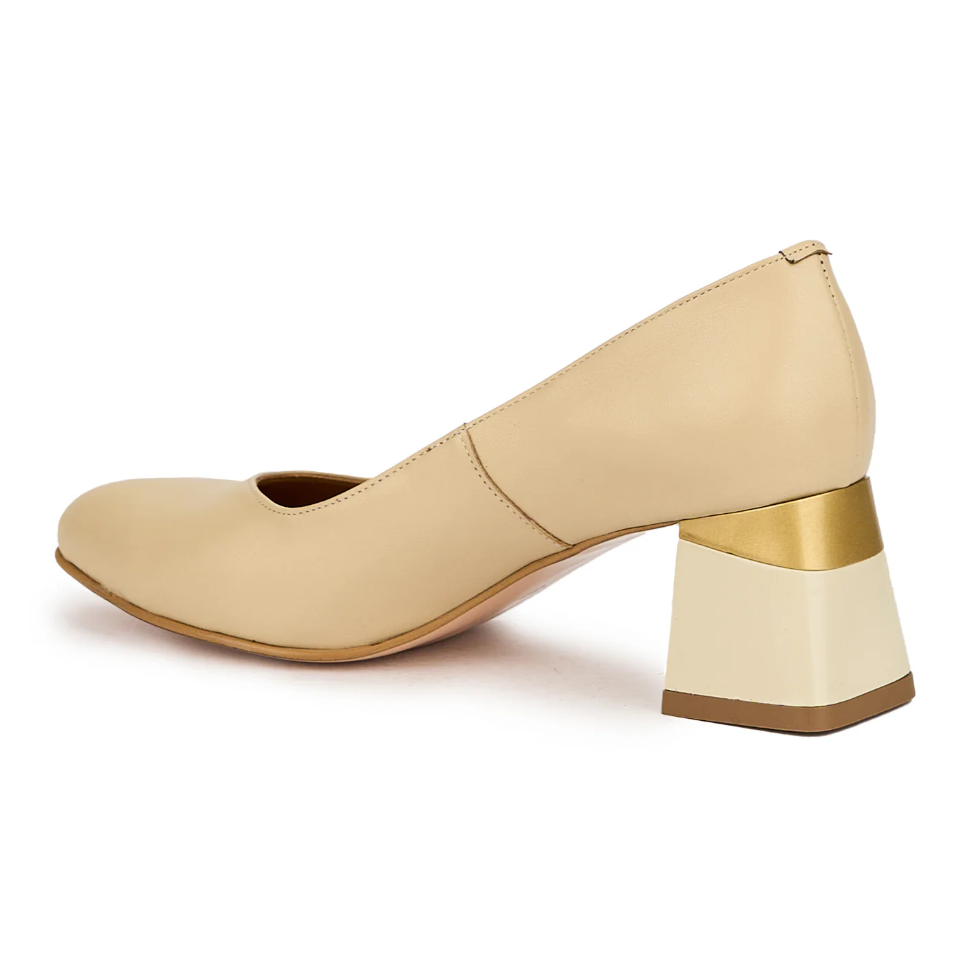 Pantofi dama din piele naturala bej cu toc gros 6 cm 14973 - Image 2