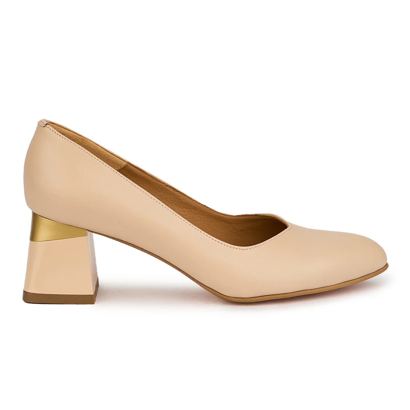 Pantofi dama din piele naturala bej cu toc gros 6 cm 14977