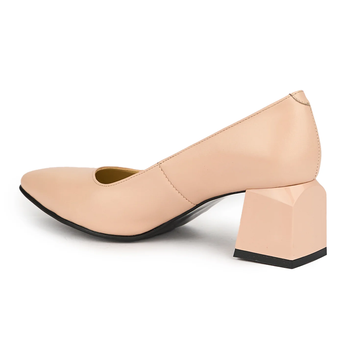 Pantofi dama din piele naturala bej cu toc gros 6 cm 15010 - Image 2