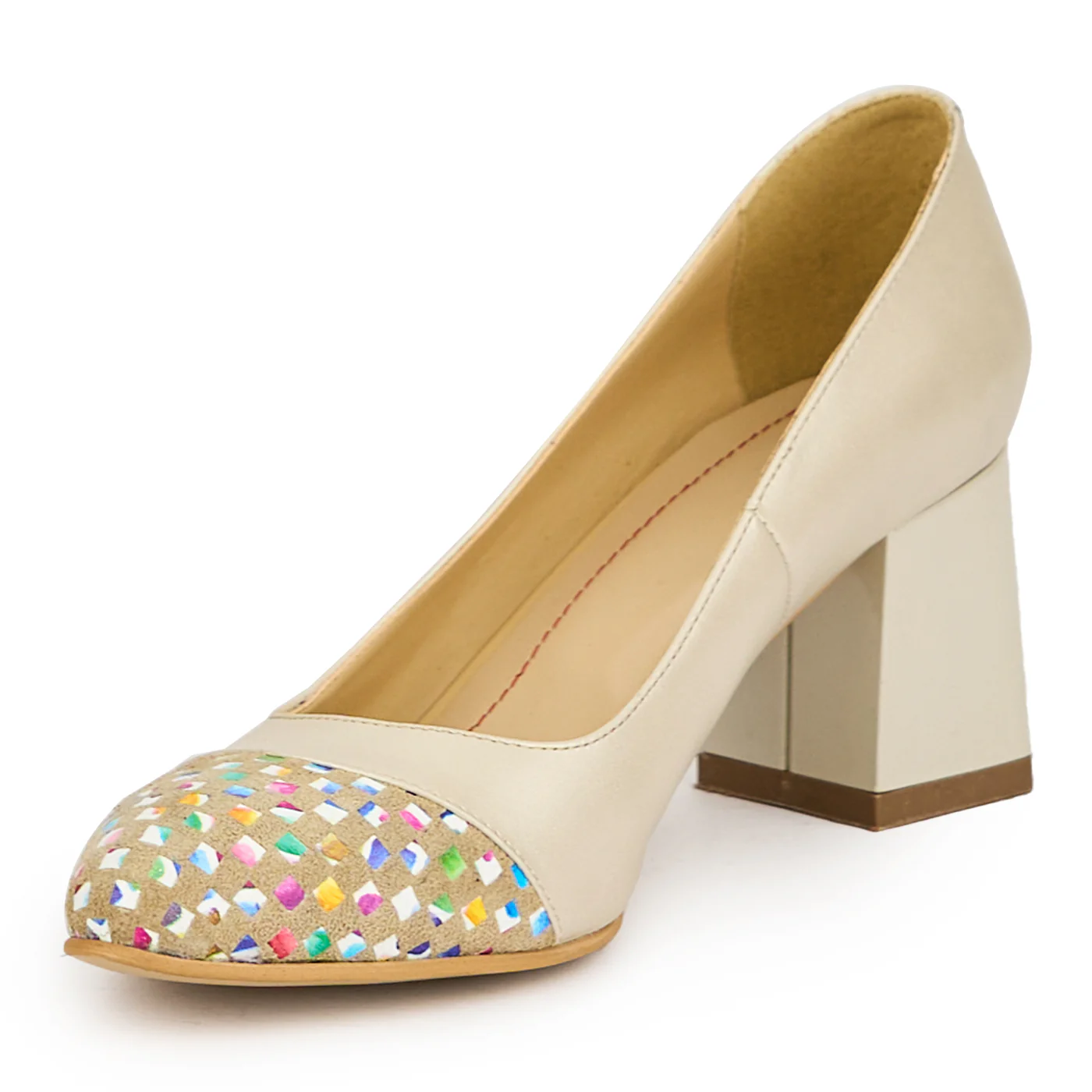 Pantofi dama din piele naturala bej cu toc gros 6 cm 15033 - Image 3