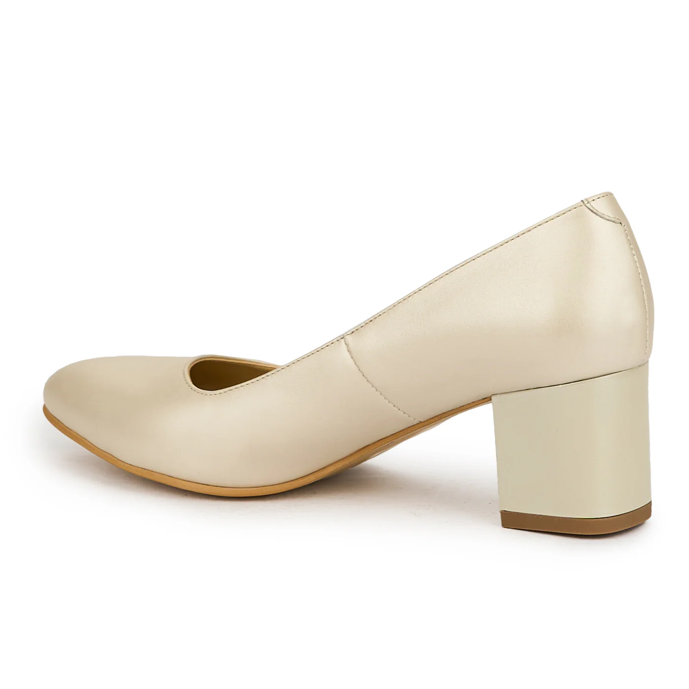 Pantofi dama din piele naturala bej cu toc gros 6 cm 15136 - Image 2