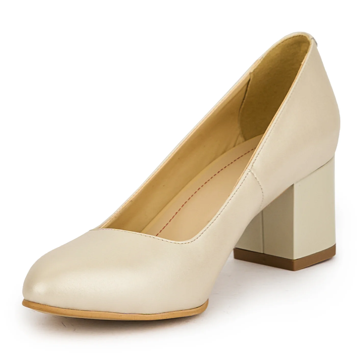 Pantofi dama din piele naturala bej cu toc gros 6 cm 15136 - Image 3