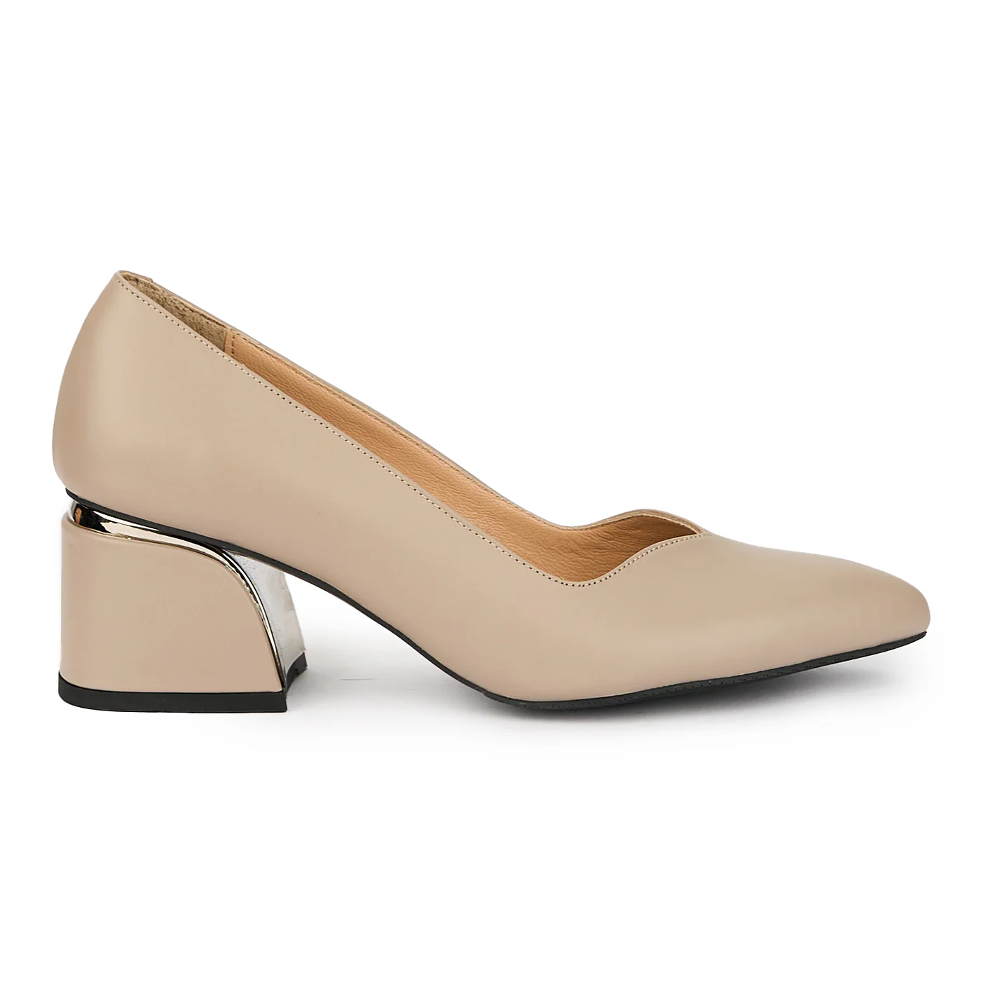 Pantofi dama din piele naturala bej cu toc gros 6 cm 15672