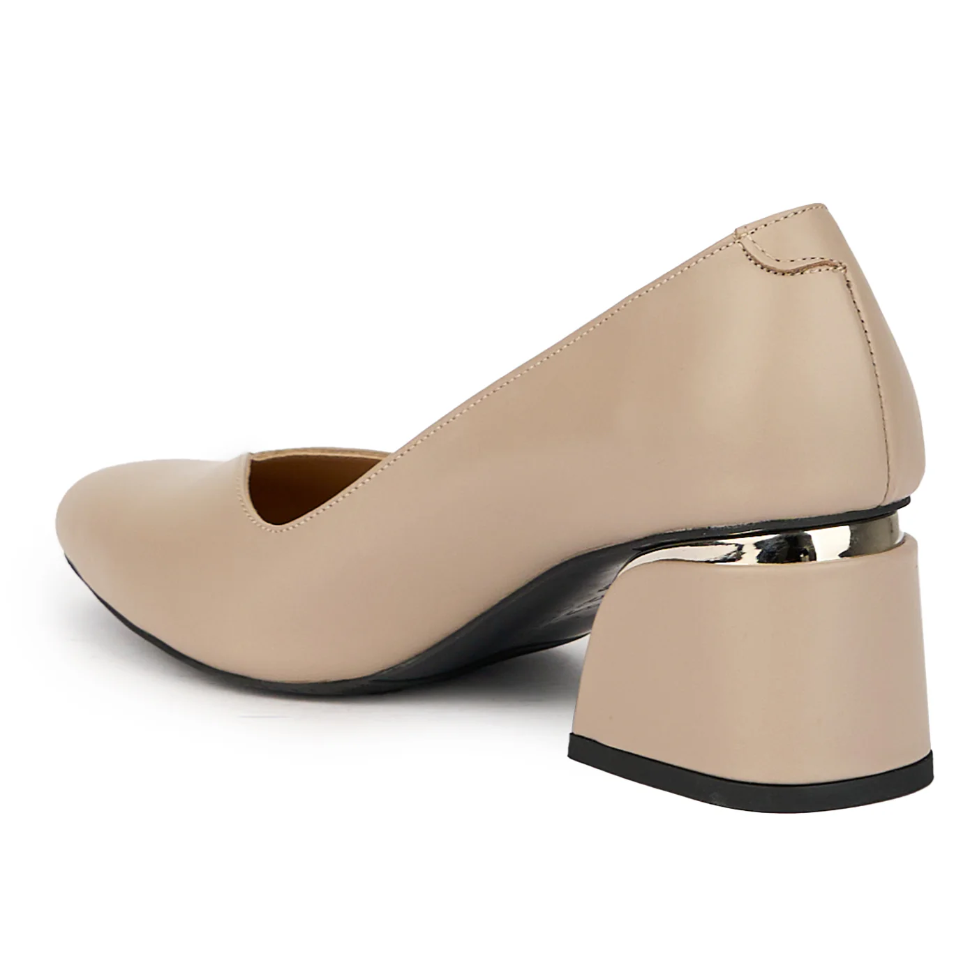 Pantofi dama din piele naturala bej cu toc gros 6 cm 15672 - Image 2