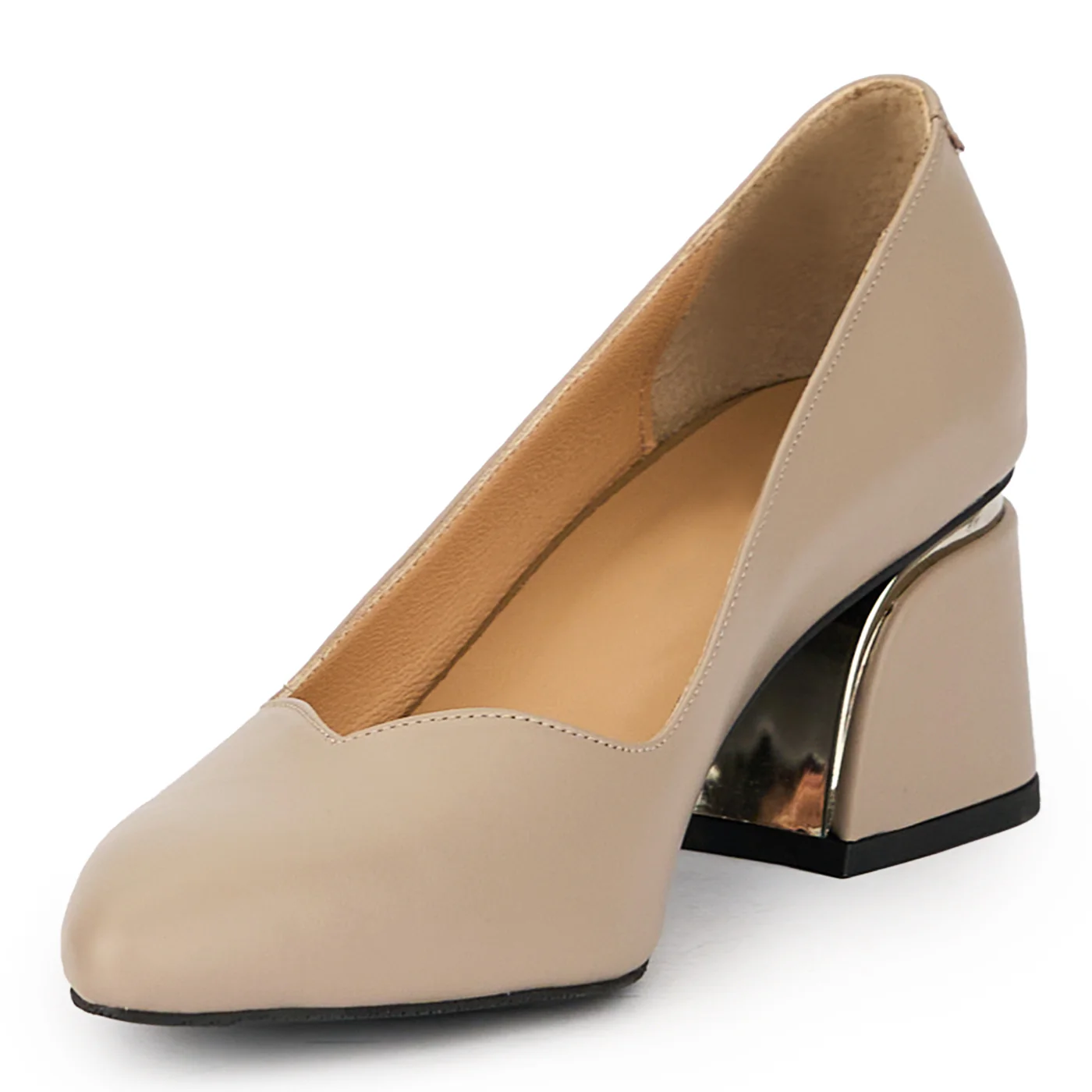 Pantofi dama din piele naturala bej cu toc gros 6 cm 15672 - Image 3