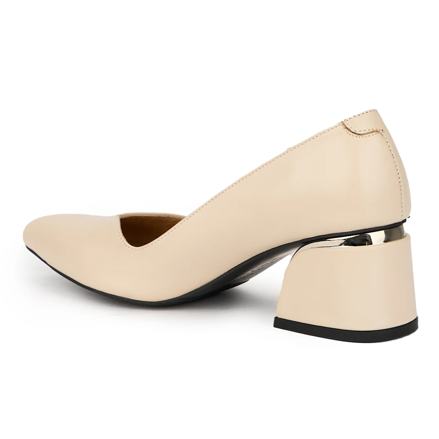 Pantofi dama din piele naturala bej cu toc gros 6 cm 15673 - Image 2