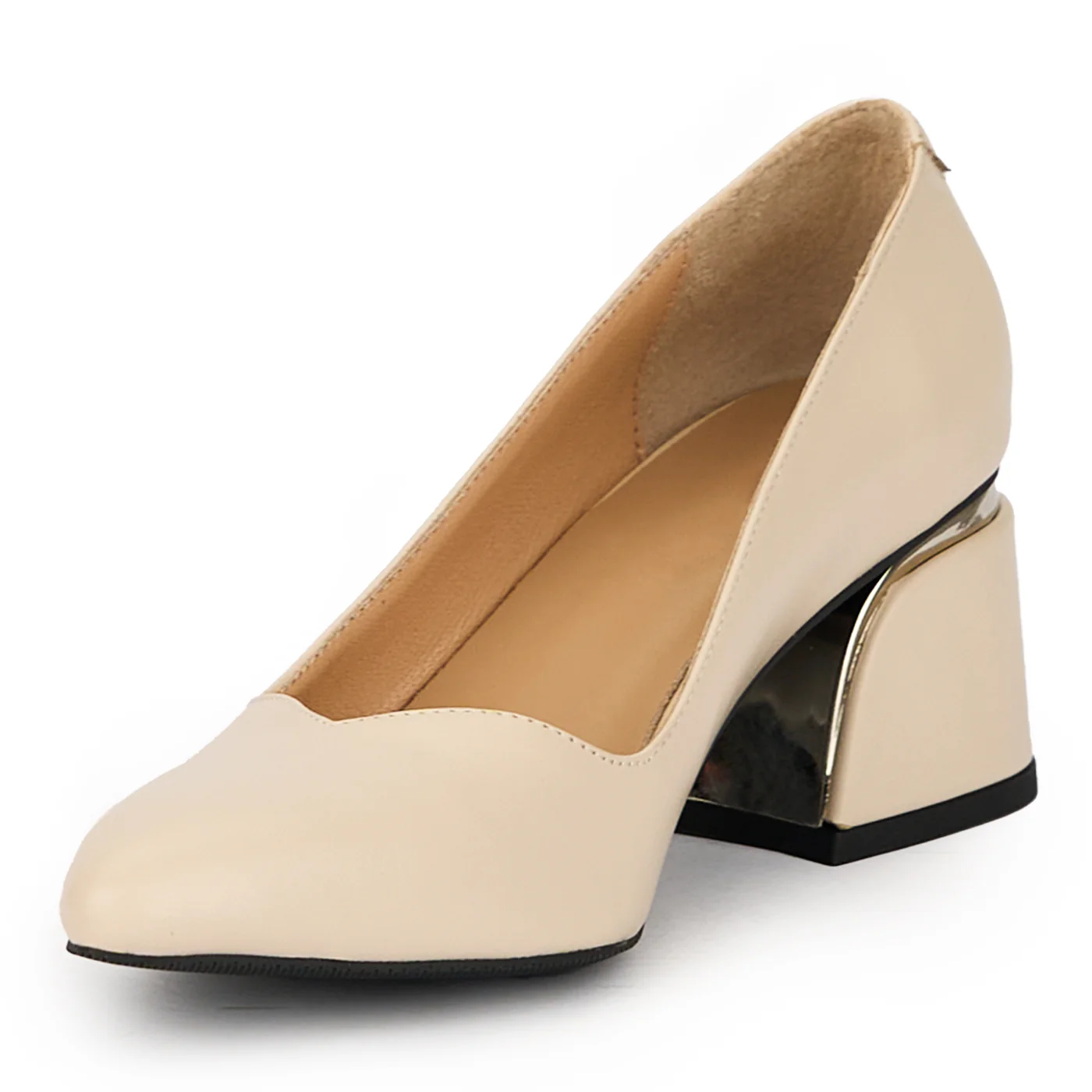 Pantofi dama din piele naturala bej cu toc gros 6 cm 15673 - Image 3