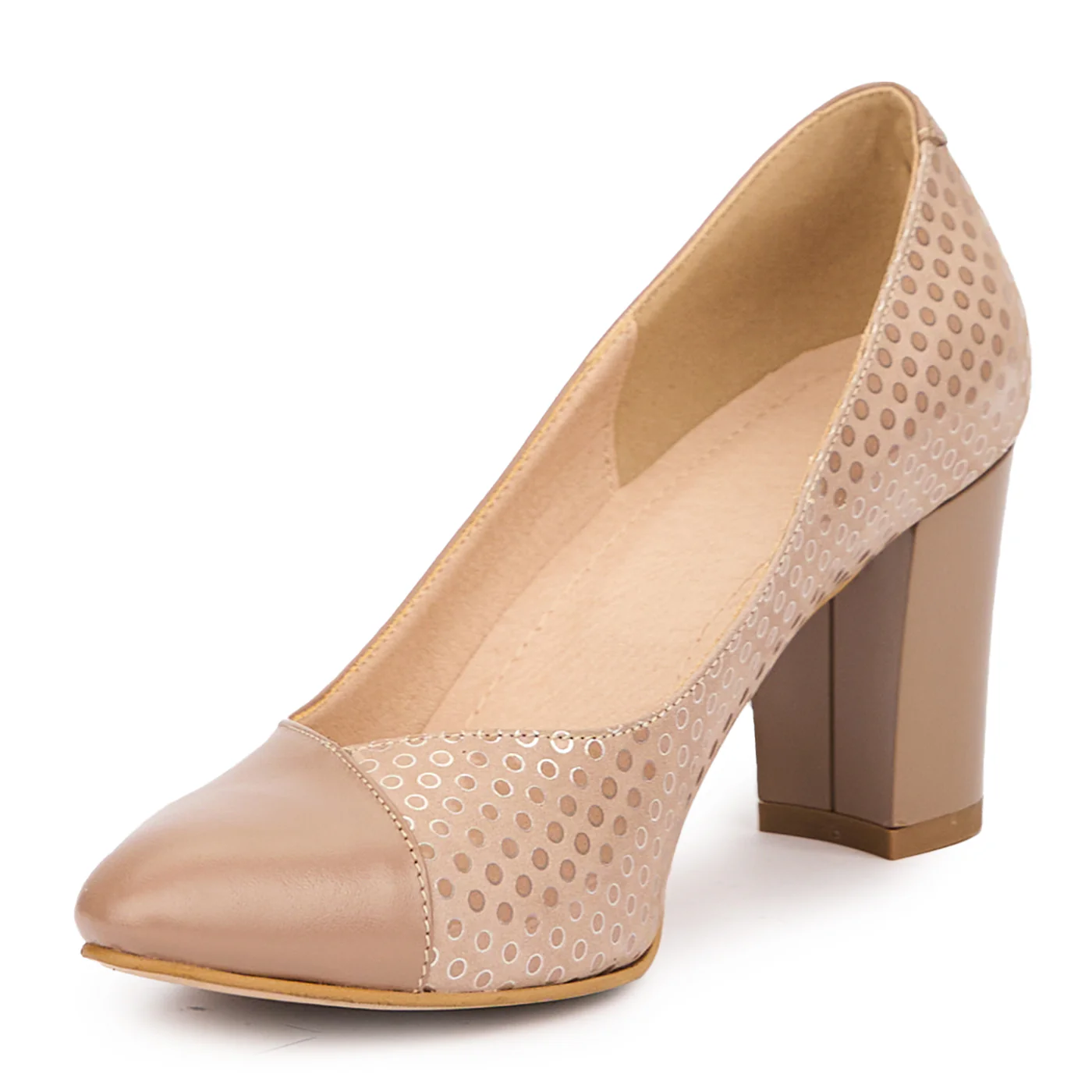 Pantofi dama din piele naturala bej cu toc gros 7.5 cm 14491 - Image 3