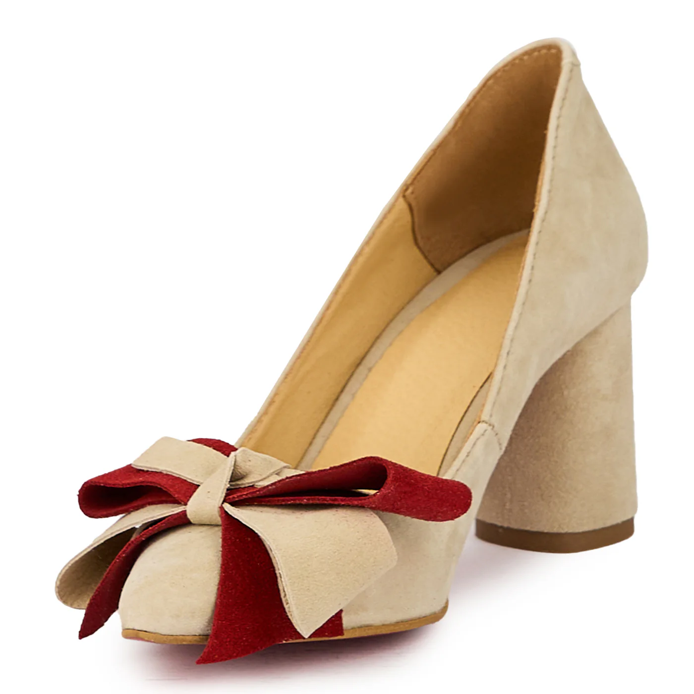 Pantofi dama din piele naturala bej cu toc gros 7.5 cm 15843 - Image 3