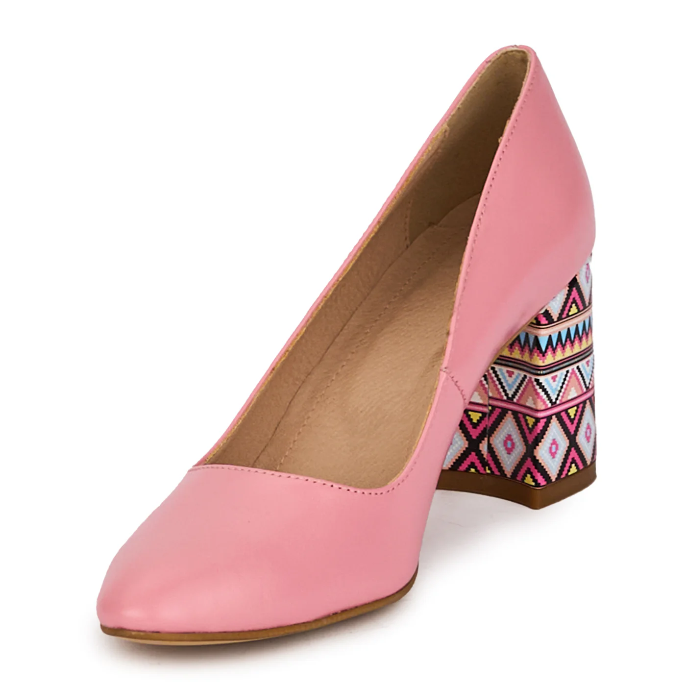 Pantofi dama din piele naturala bej cu toc gros 7.5 cm 18328 - Image 3