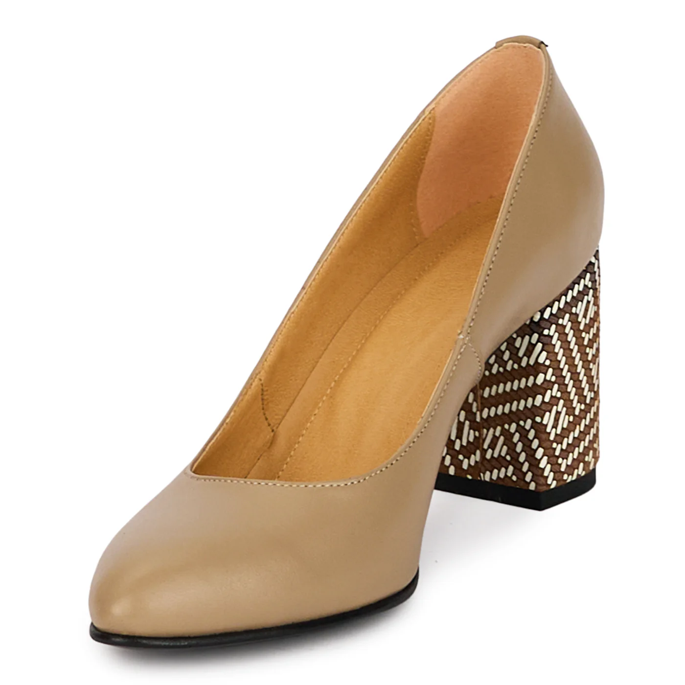 Pantofi dama din piele naturala bej cu toc gros 7.5 cm 18433 - Image 3