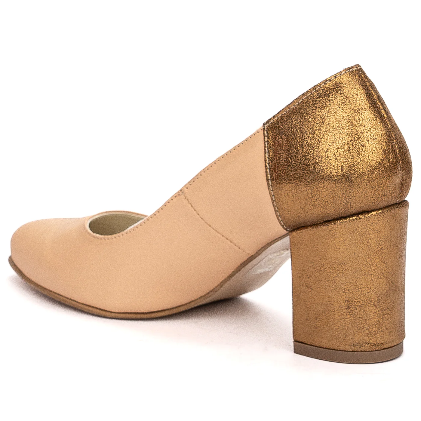 Pantofi dama din piele naturala bej cu toc gros 7 cm 13711 - Image 2