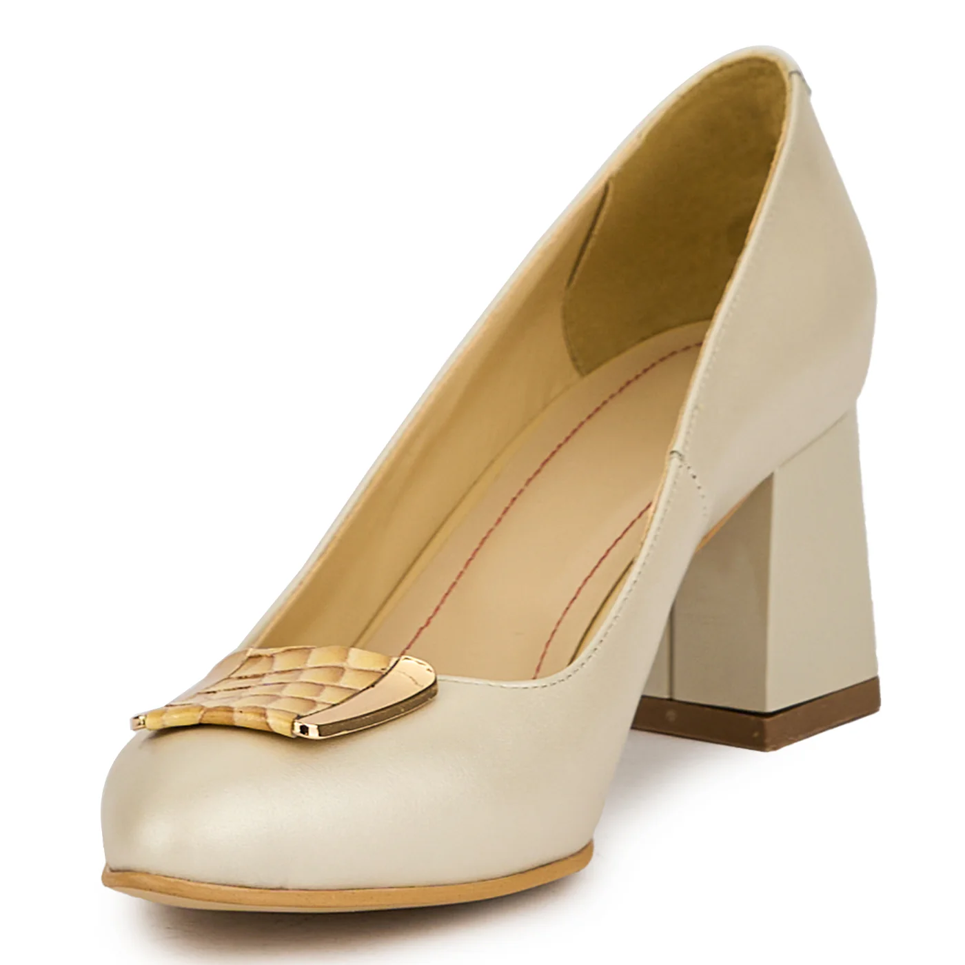 Pantofi dama din piele naturala bej cu toc gros 7 cm 15053 - Image 3