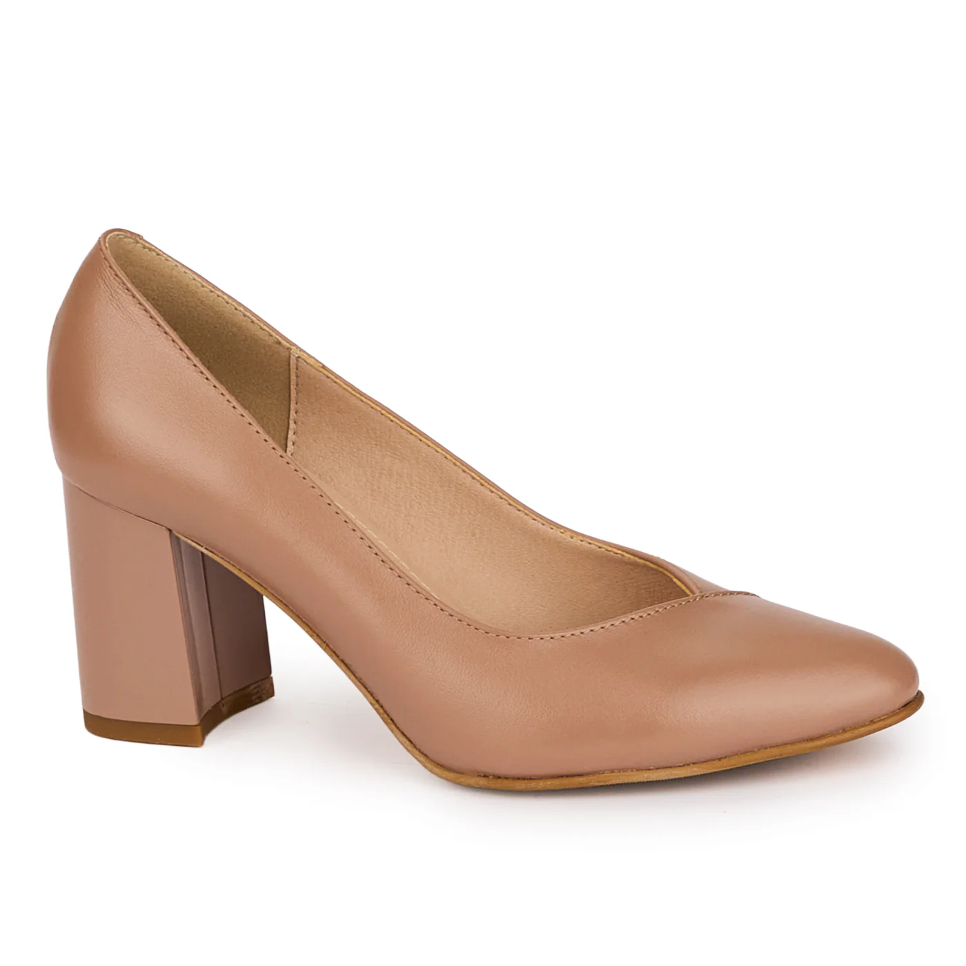Pantofi dama din piele naturala bej cu toc gros 7 cm 18372