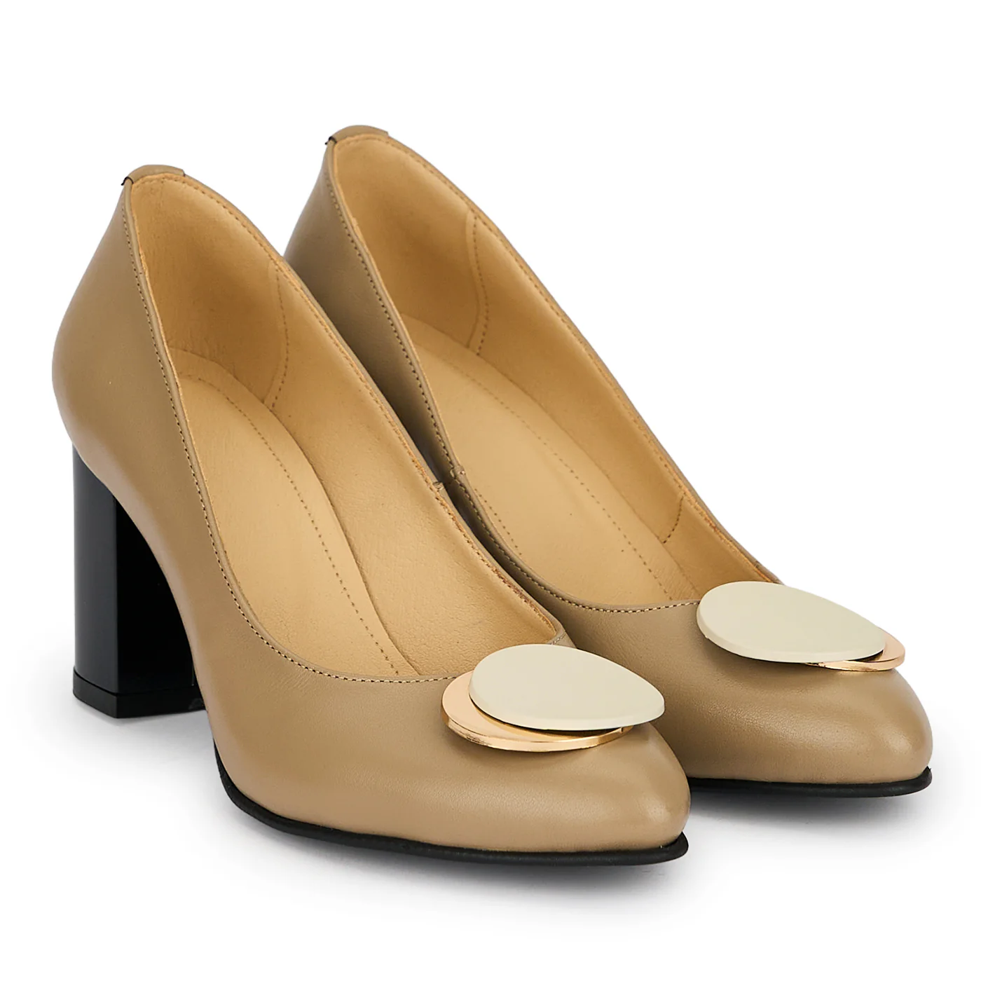 Pantofi dama din piele naturala bej cu toc gros 7 cm 19174 - Image 4