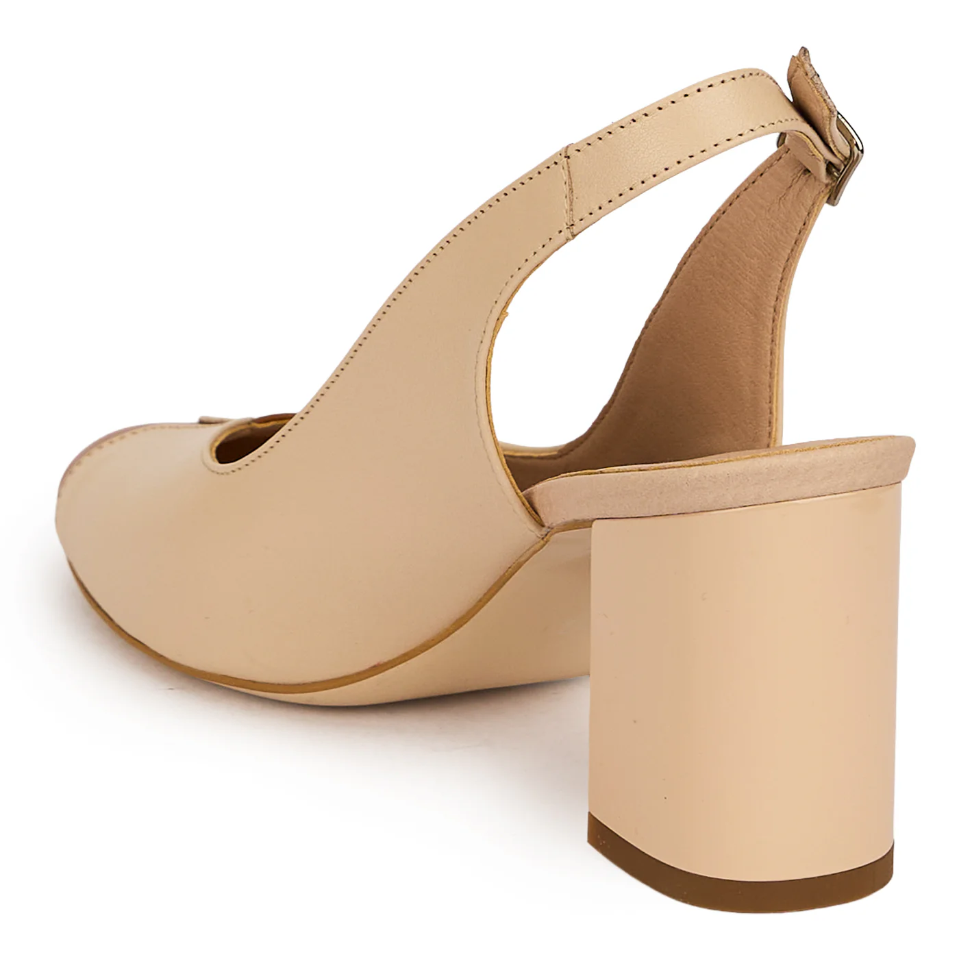 Pantofi dama din piele naturala bej cu toc gros 7 cm 19622 - Image 2
