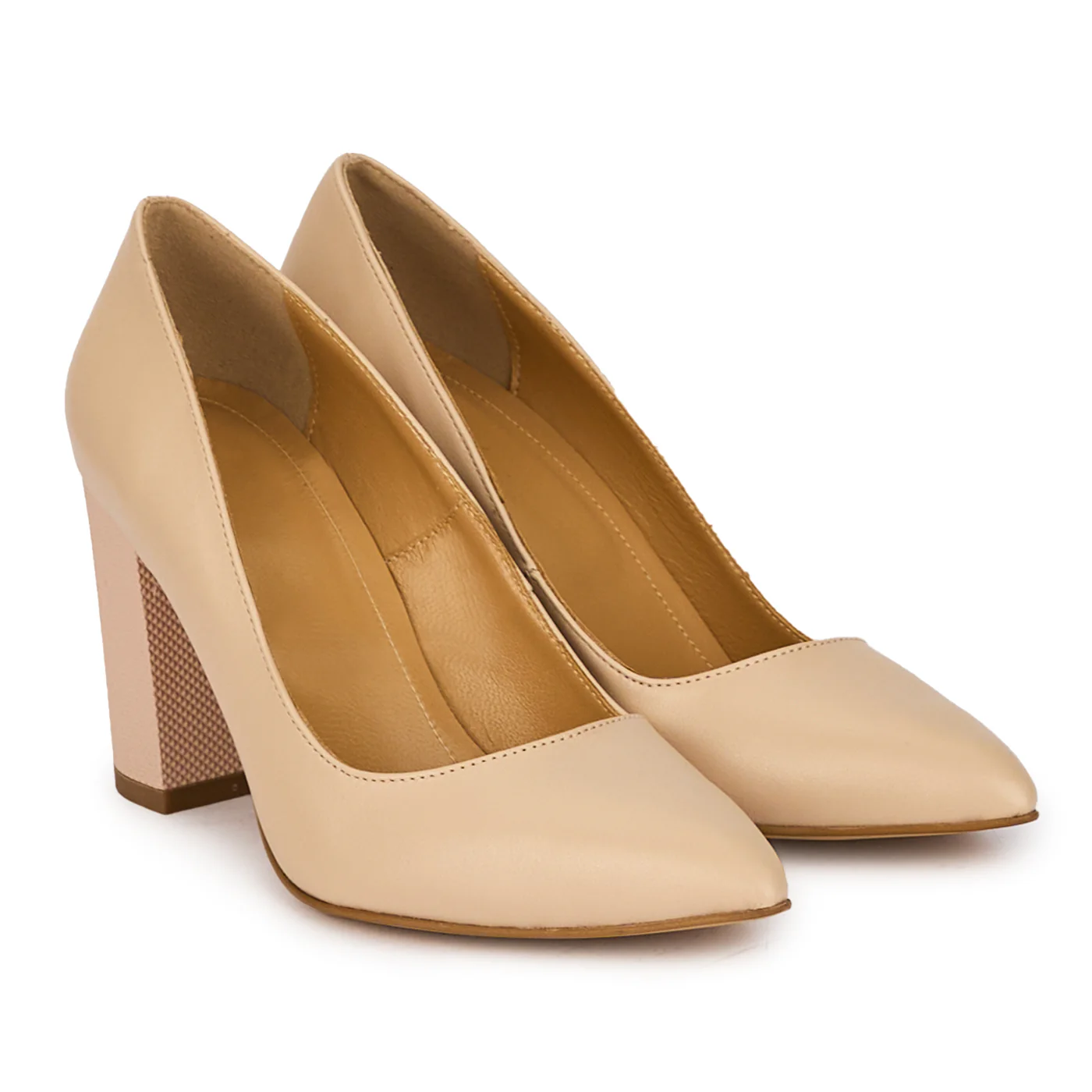 Pantofi dama din piele naturala bej cu toc gros 8.5 cm 18327 - Image 4