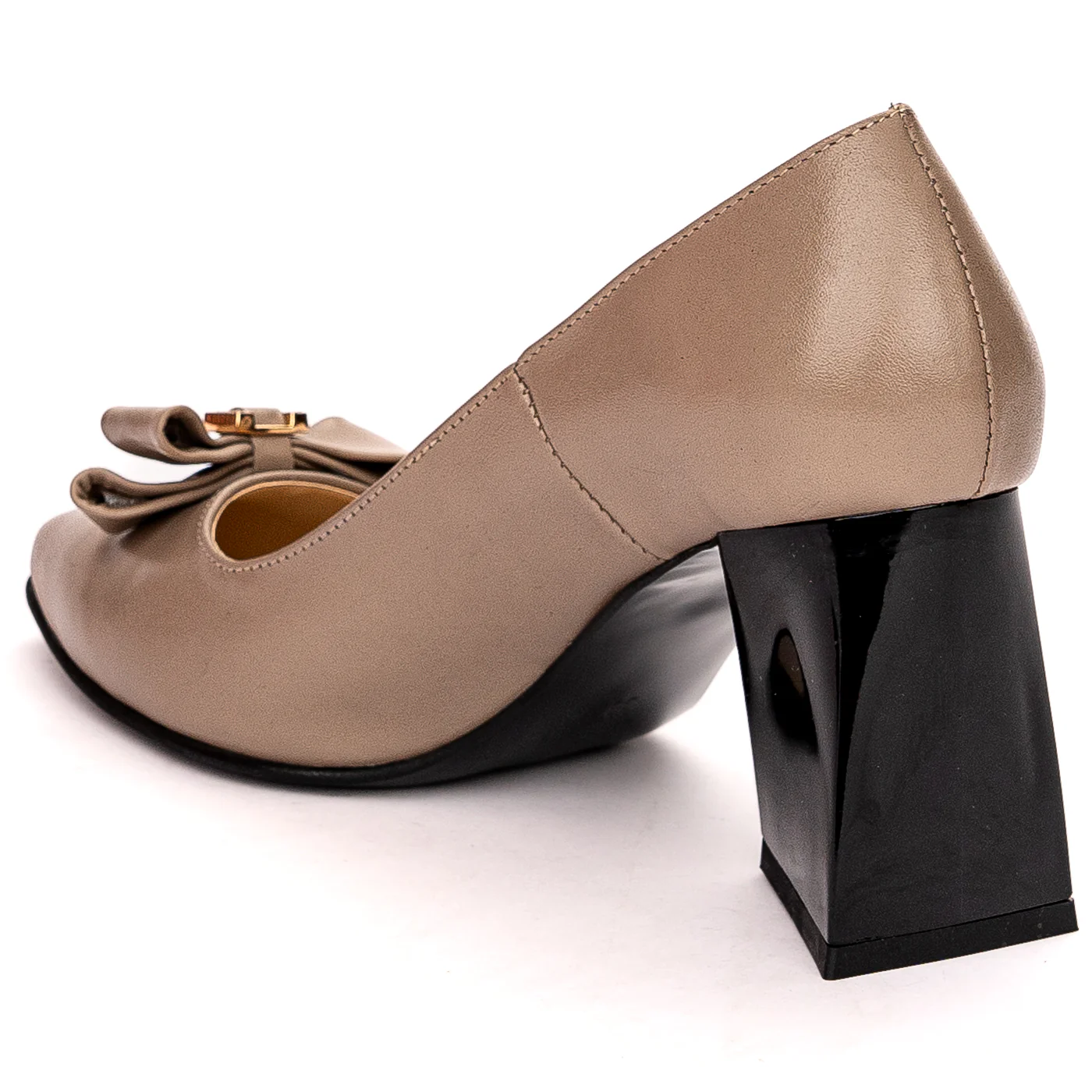 Pantofi dama din piele naturala bej cu toc gros 8 cm 13666 - Image 2