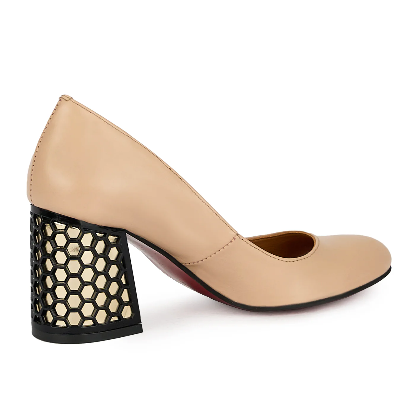 Pantofi dama din piele naturala bej cu toc gros 8 cm 17578 - Image 3