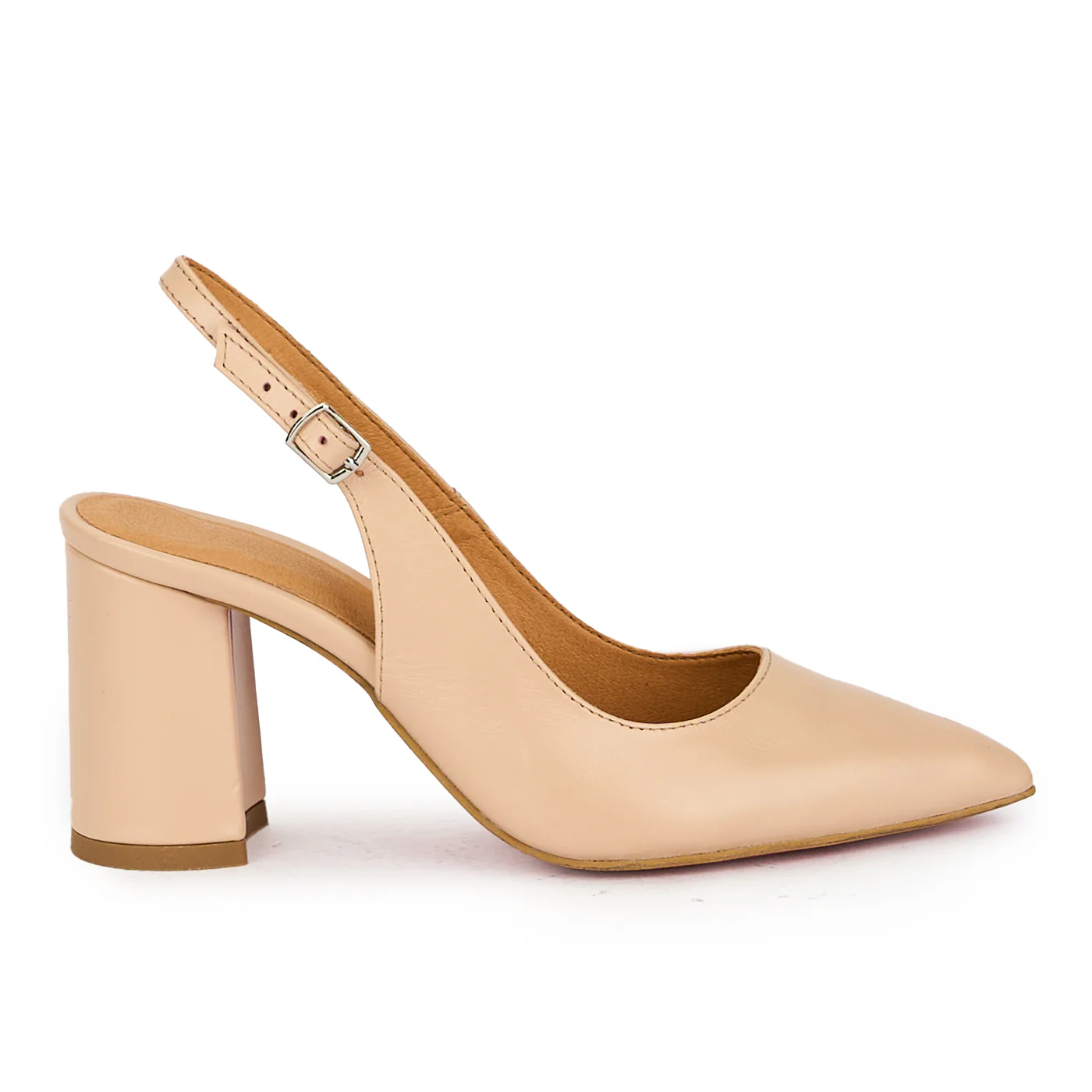 Pantofi dama din piele naturala bej cu toc gros 8 cm 17579