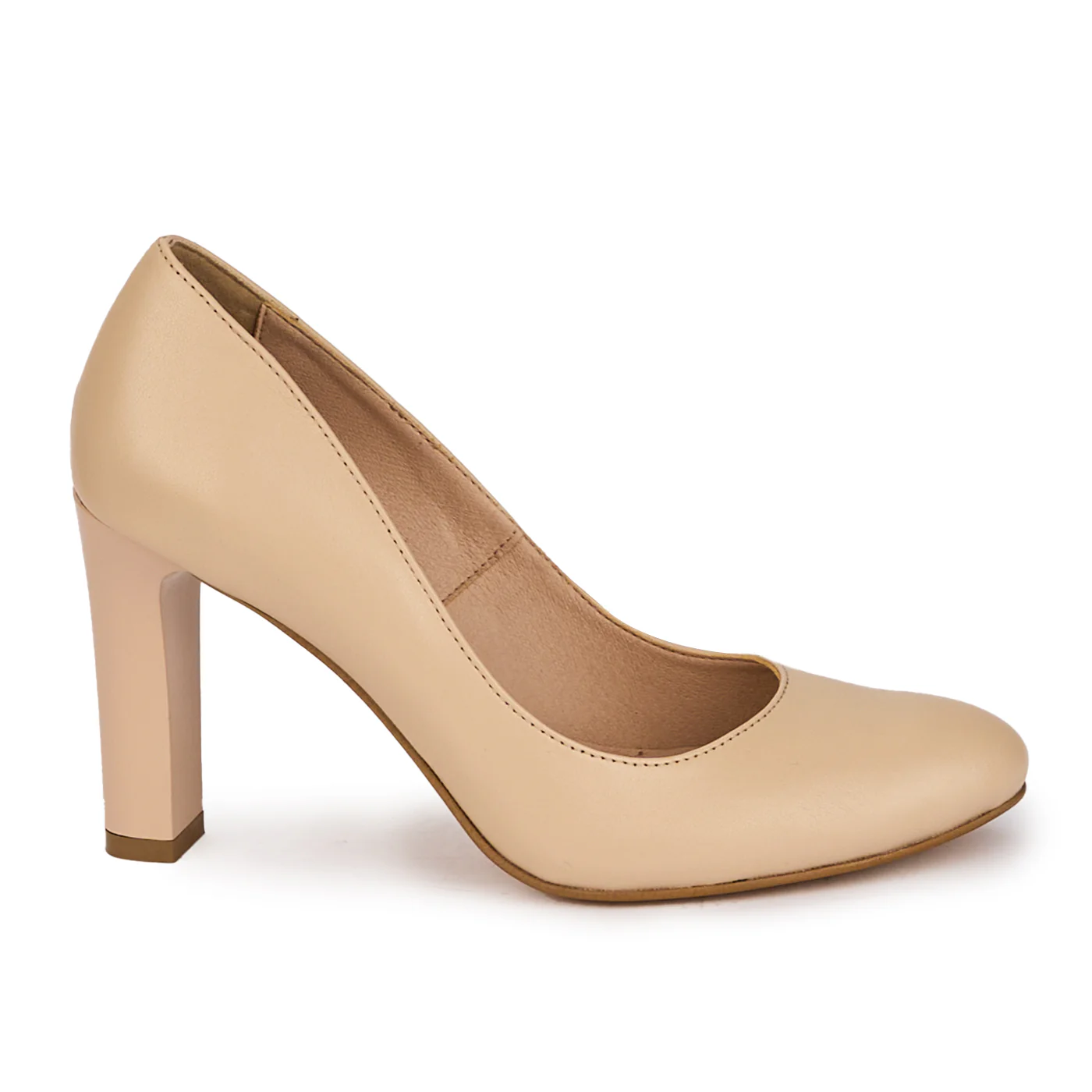 Pantofi dama din piele naturala bej cu toc gros 9 cm 18326