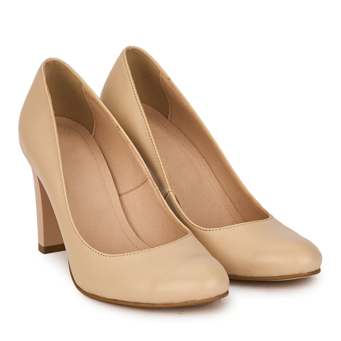 Pantofi dama din piele naturala bej cu toc gros 9 cm 18326 - Image 4