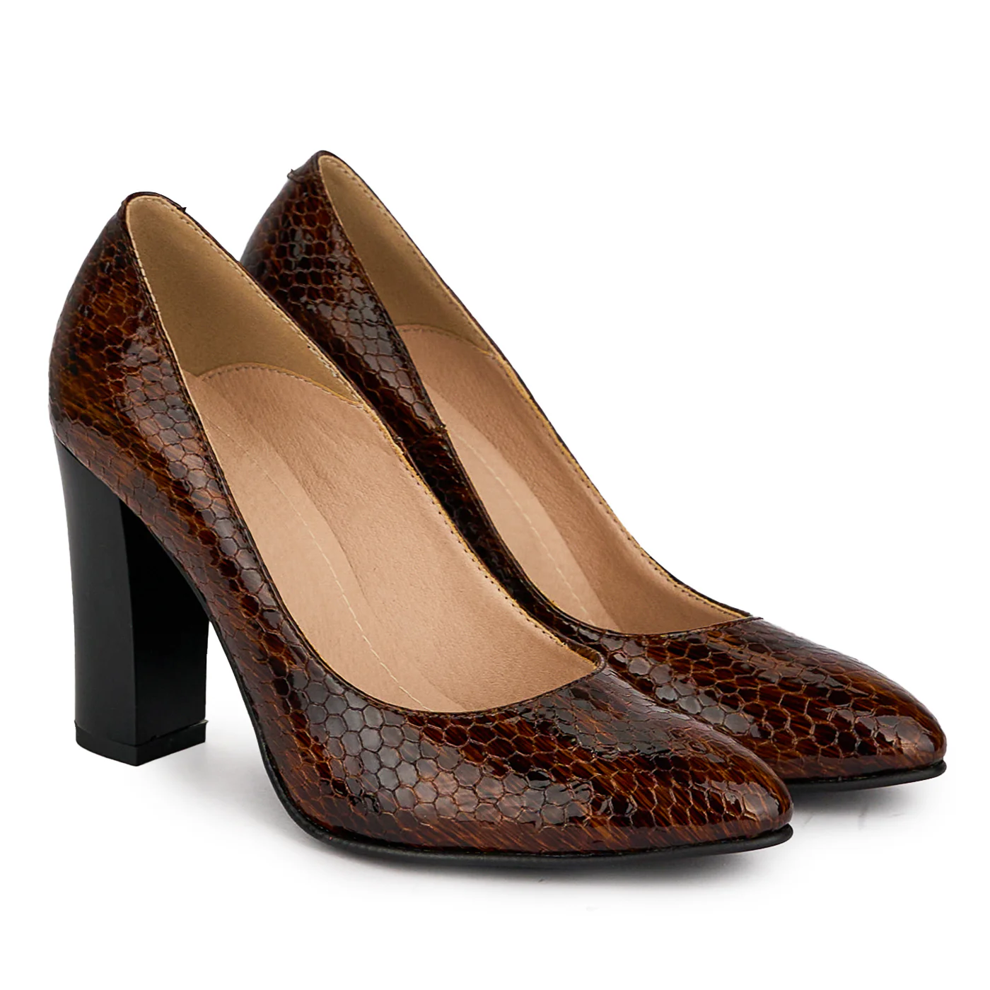 Pantofi dama din piele naturala maro cu toc gros 9 cm 18703 - Image 4