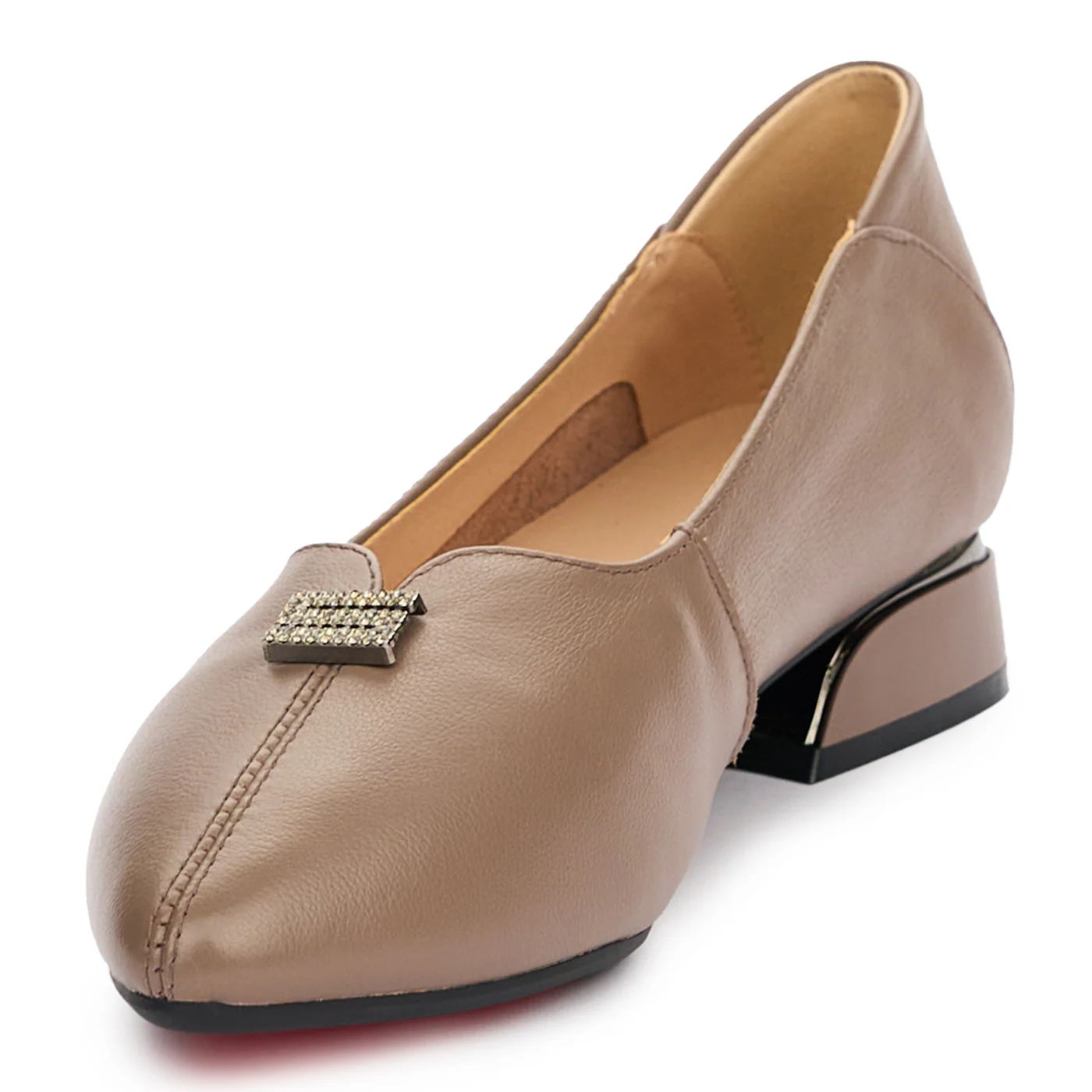 Pantofi dama din piele naturala bej cu toc mic 13101 - Image 3