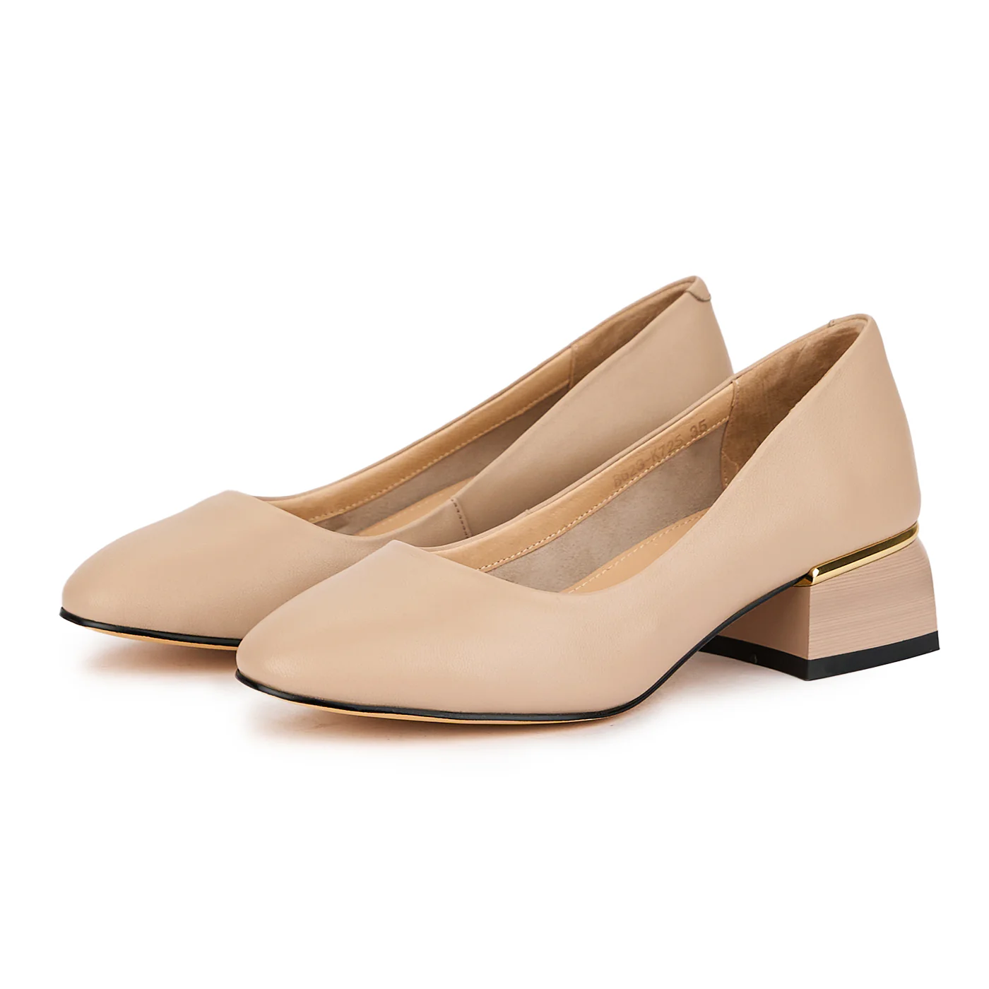 Pantofi dama din piele naturala bej cu toc mic 4 cm 16090 - Image 3