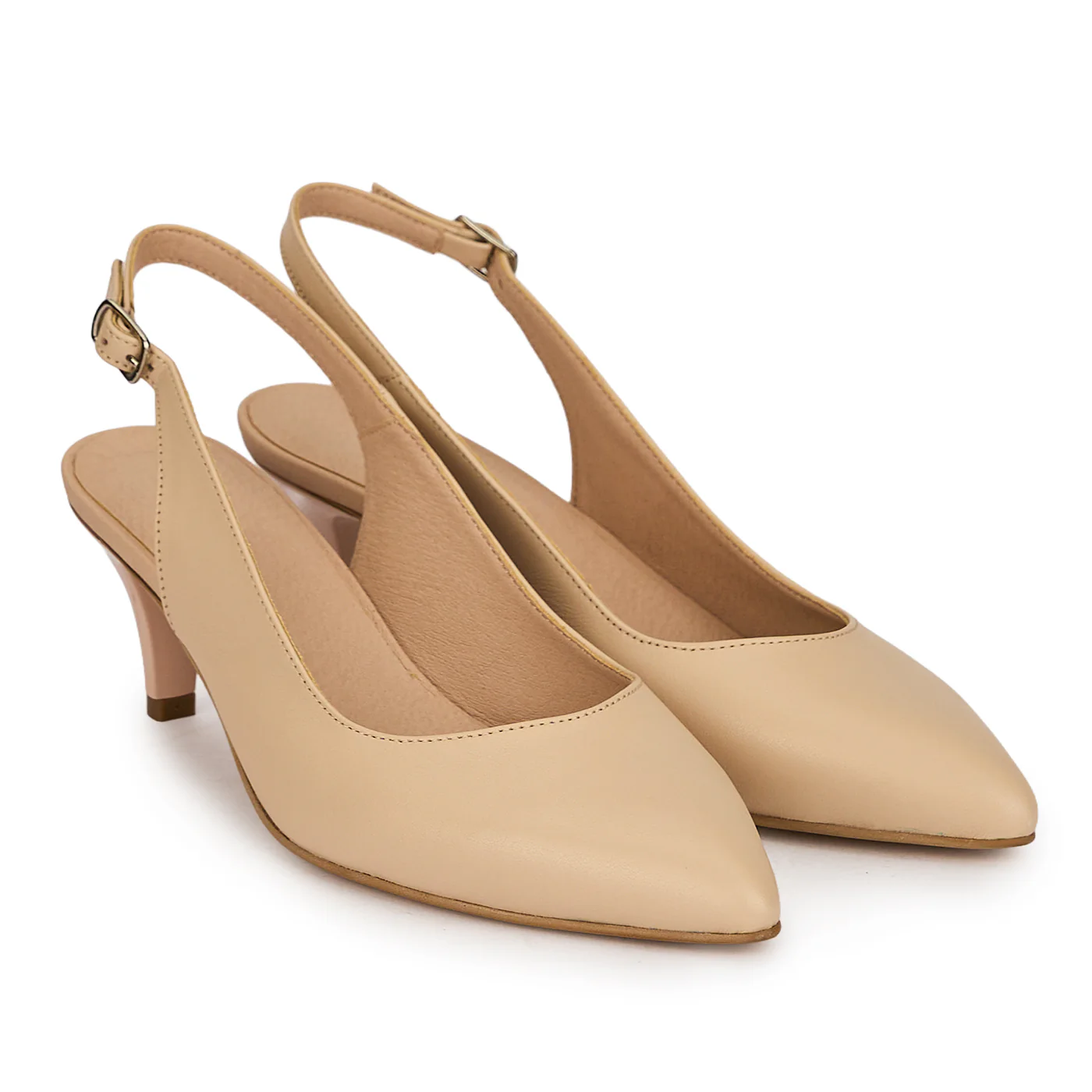 Pantofi dama din piele naturala bej cu toc subtire 6 cm 19818 - Image 4