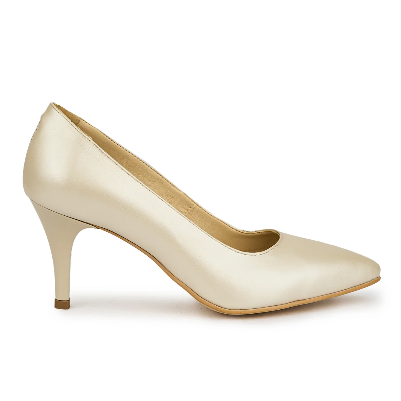 Pantofi dama din piele naturala bej cu toc subtire 7 cm 15066