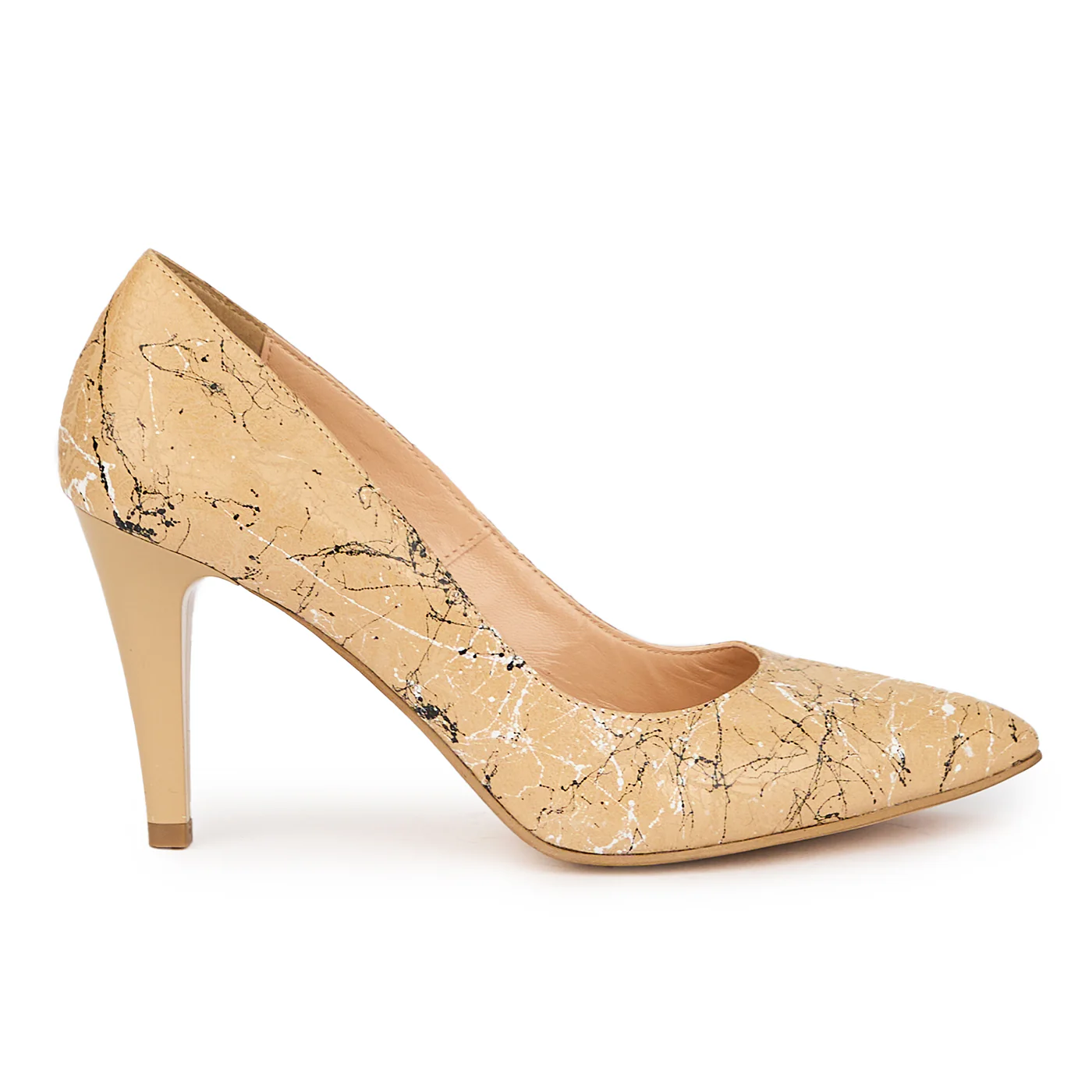 Pantofi dama din piele naturala bej cu toc subtire 9 cm 15541