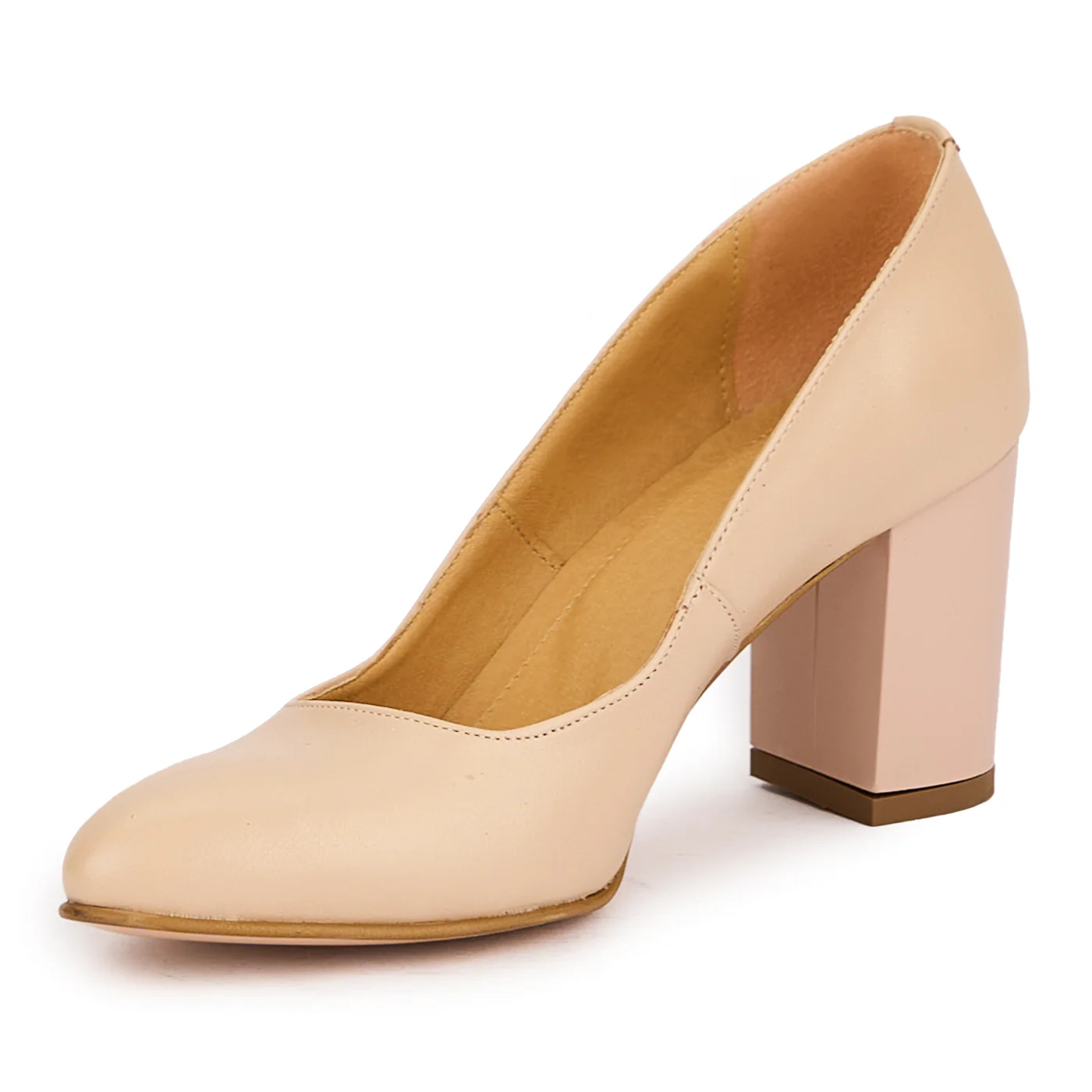 Pantofi dama din piele naturala bej-fard cu toc gros 7.5 cm 16474 - Image 3