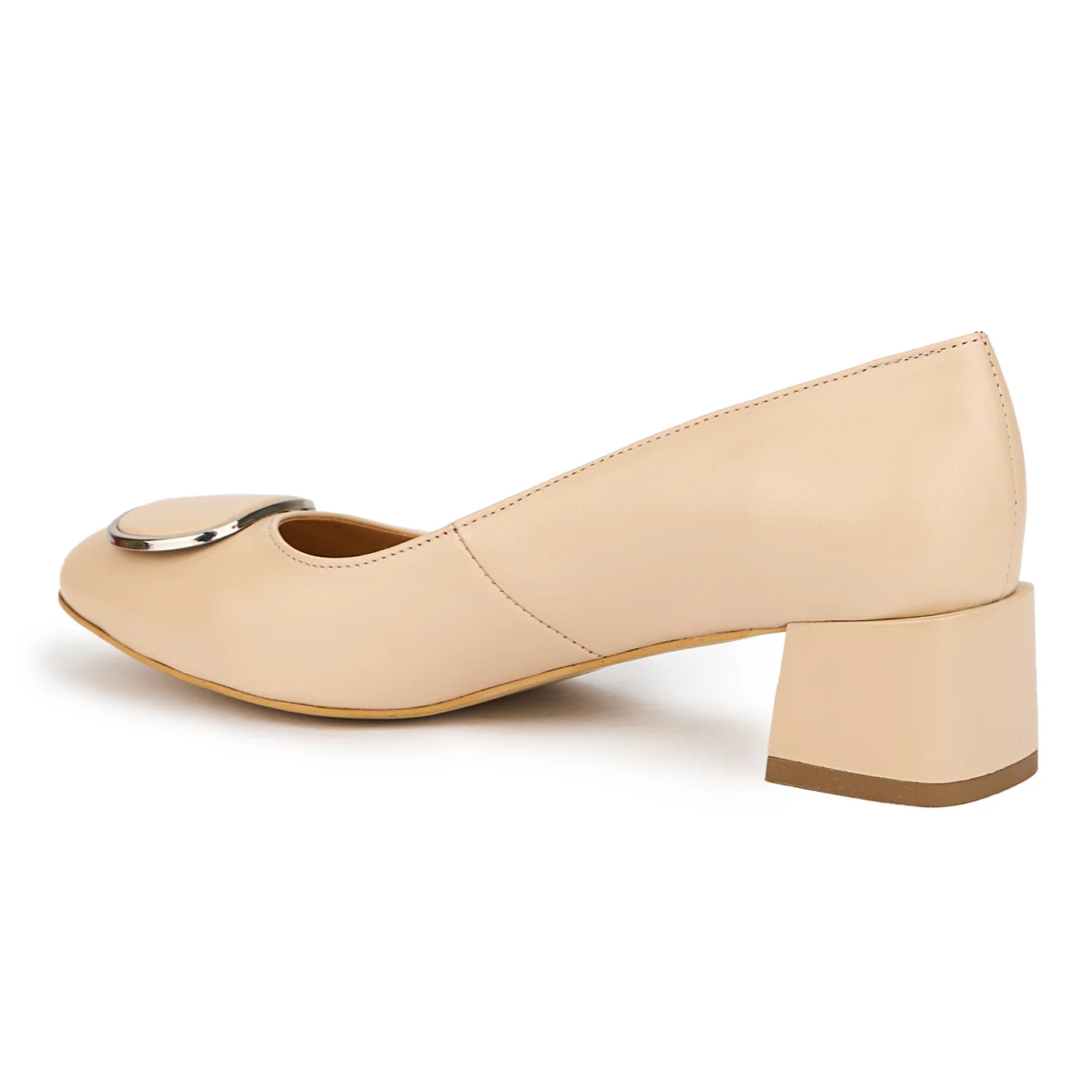Pantofi dama din piele naturala bej-nude cu toc gros 4.5 cm 15247 - Image 2