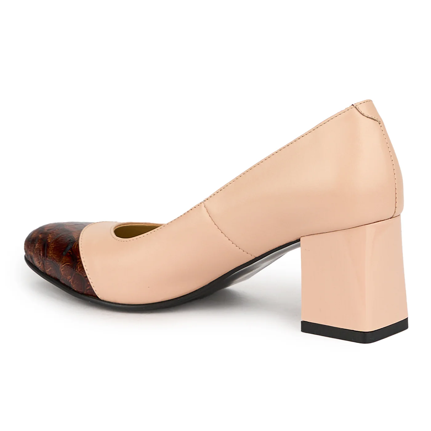 Pantofi dama din piele naturala bej-nude cu toc gros 6 cm 15035 - Image 2