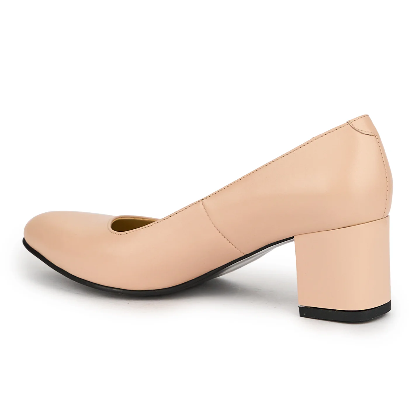 Pantofi dama din piele naturala bej-nude cu toc gros 6 cm 15138 - Image 2